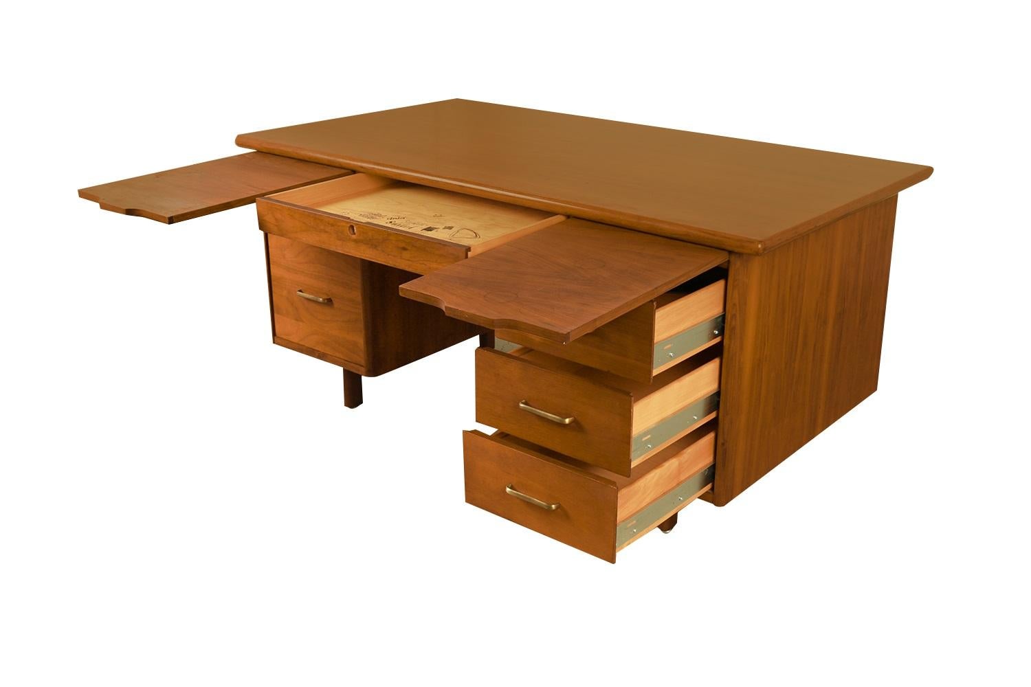 American Mid-Century Walnut Large Executive Desk For Sale