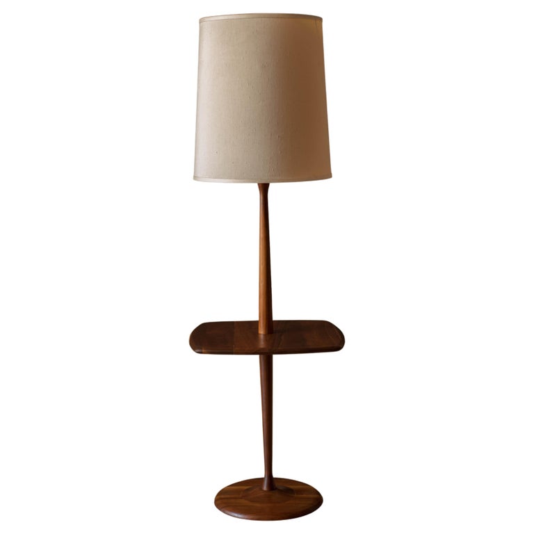 Mid Century Walnut Laurel Floor Lamp with End Table at 1stDibs