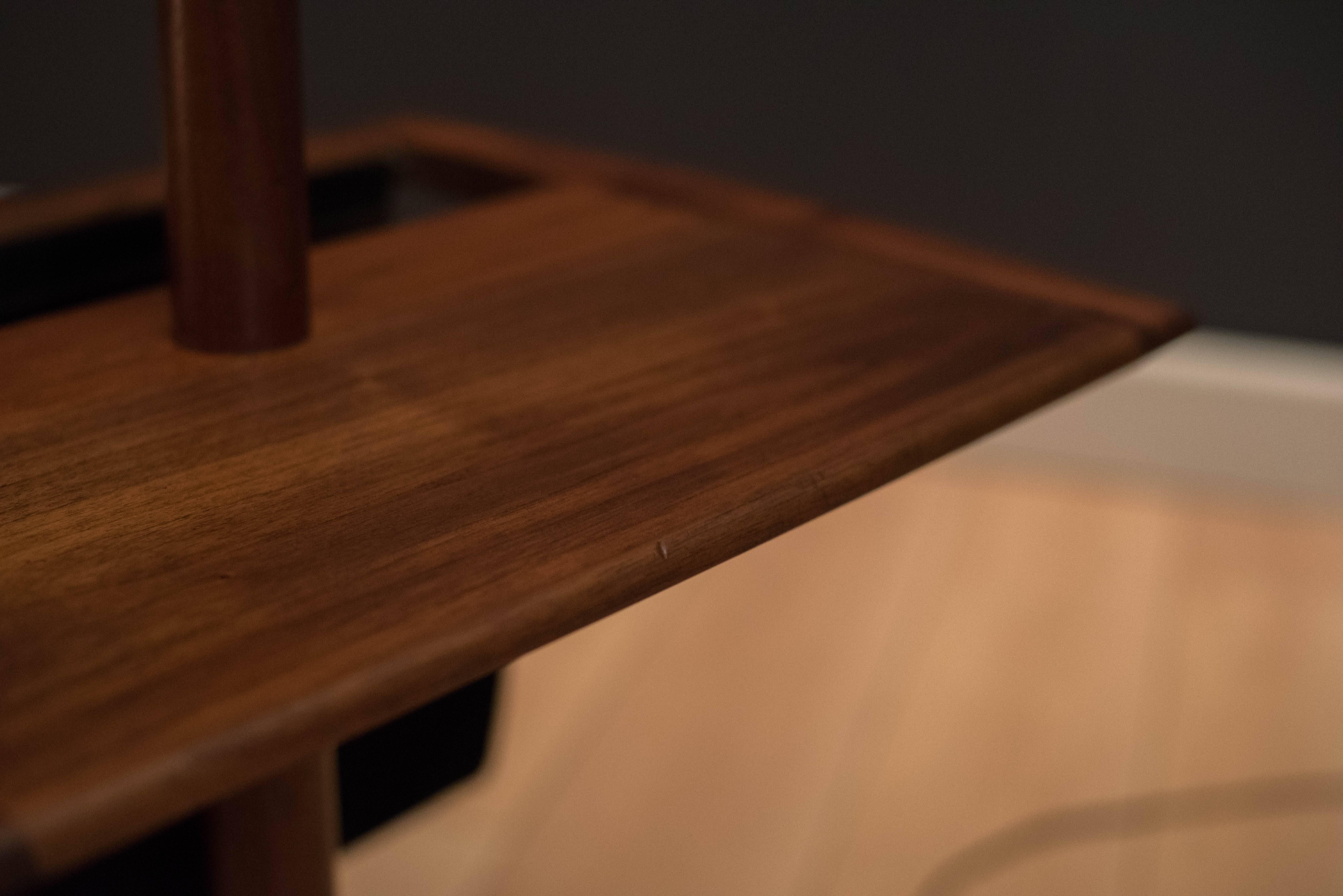 Suede Mid Century Walnut Laurel Floor Lamp with Magazine Rack
