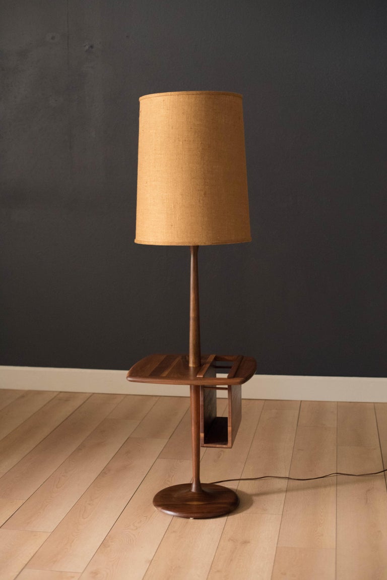 Mid Century Walnut Laurel Floor Lamp with Magazine Rack at 1stDibs