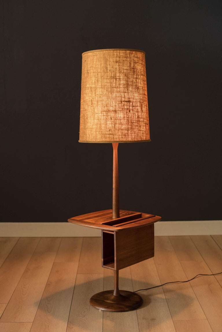 Mid Century Modern Walnut Floor Lamp with Magazine Rack