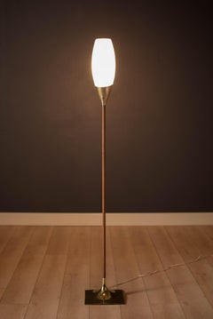 Mid Century Walnut Laurel Floor Lamp with Tulip Shade