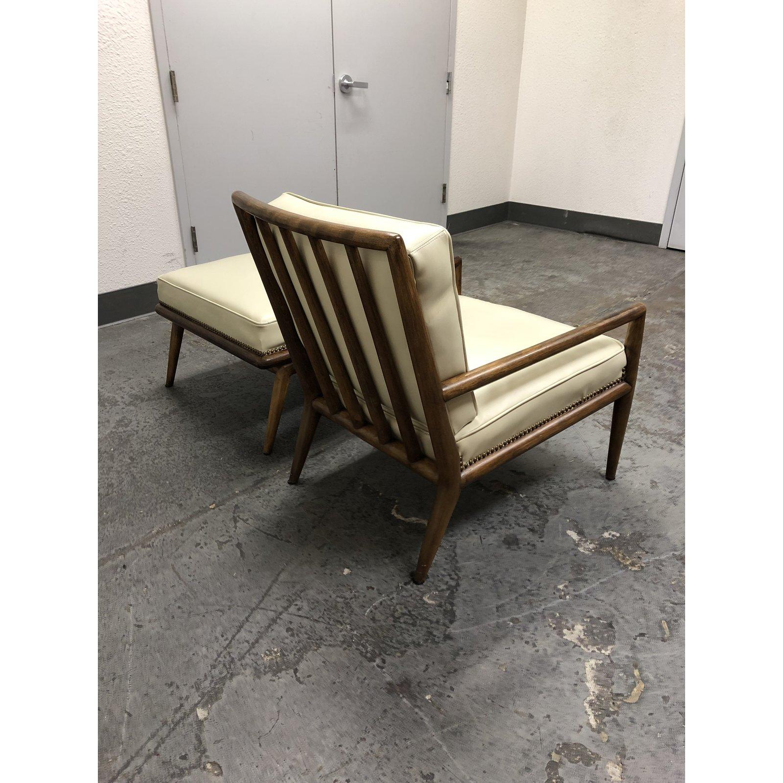 Midcentury Walnut and Leather Armchair and Ottoman In Good Condition For Sale In San Francisco, CA
