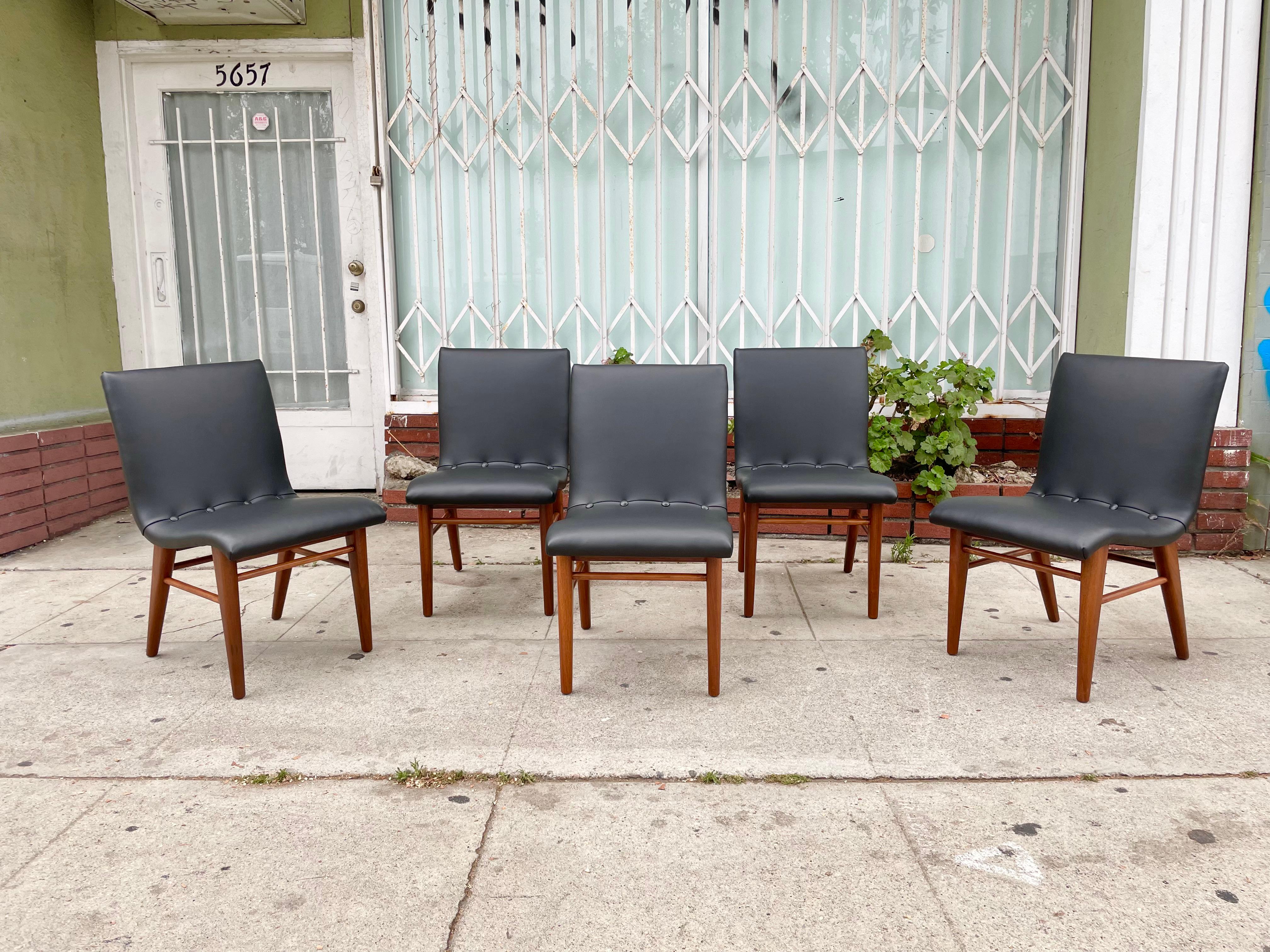 American Midcentury Walnut & Leatherette Dining Chairs, Set of 6 For Sale