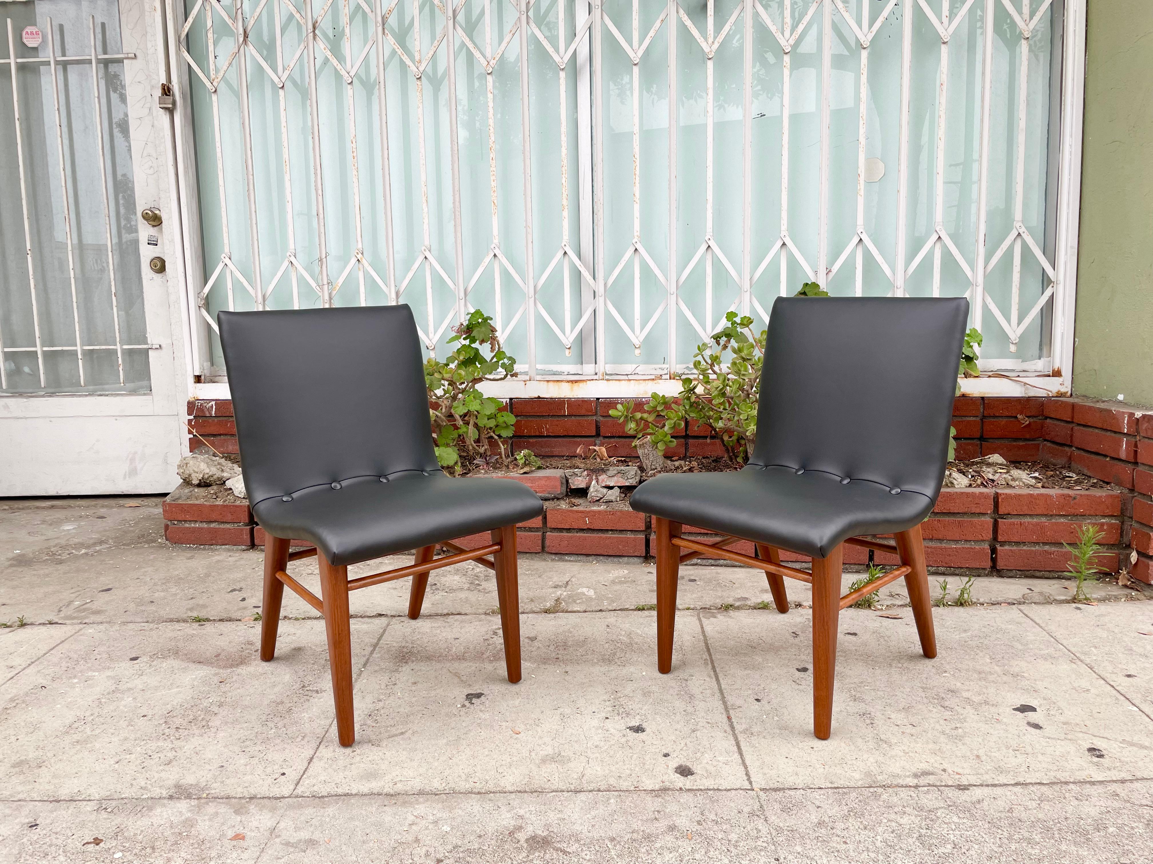 Mid-20th Century Midcentury Walnut & Leatherette Dining Chairs, Set of 6 For Sale