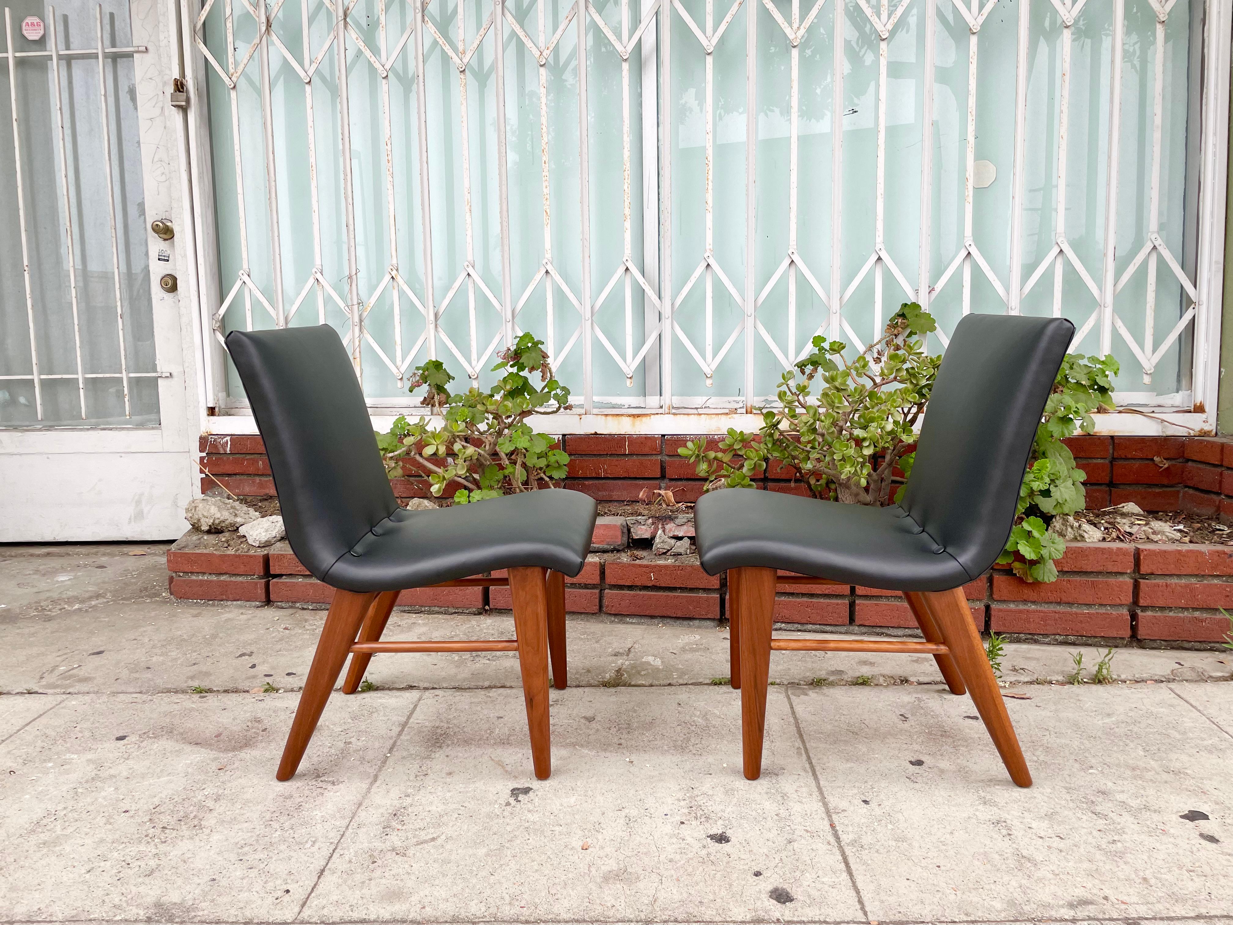 Midcentury Walnut & Leatherette Dining Chairs, Set of 6 For Sale 2