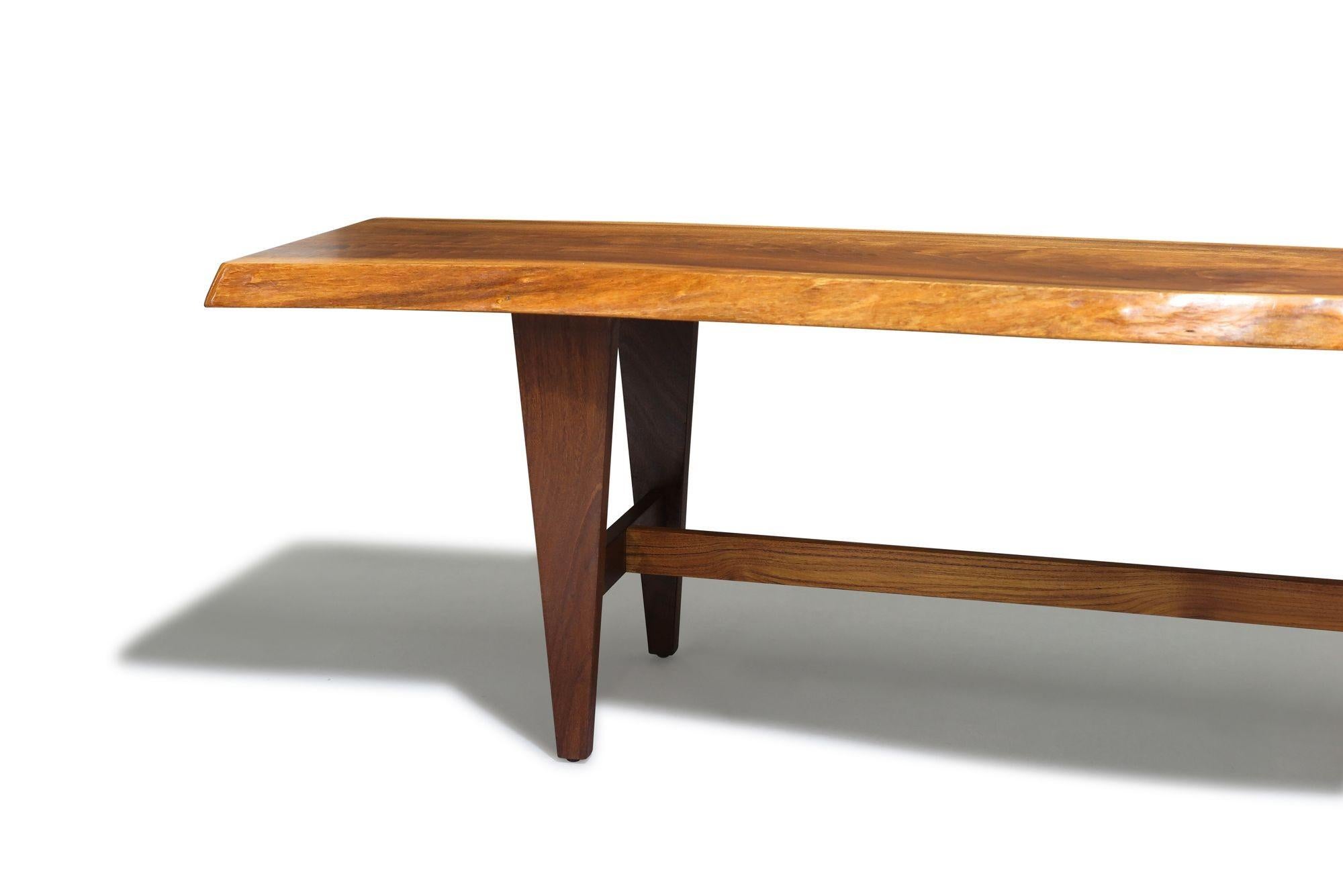 American Mid Century Walnut Live Edge Bench / Coffee Table For Sale