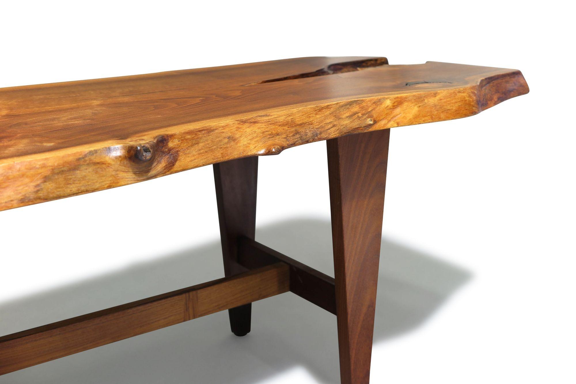 Oiled Mid Century Walnut Live Edge Bench / Coffee Table For Sale