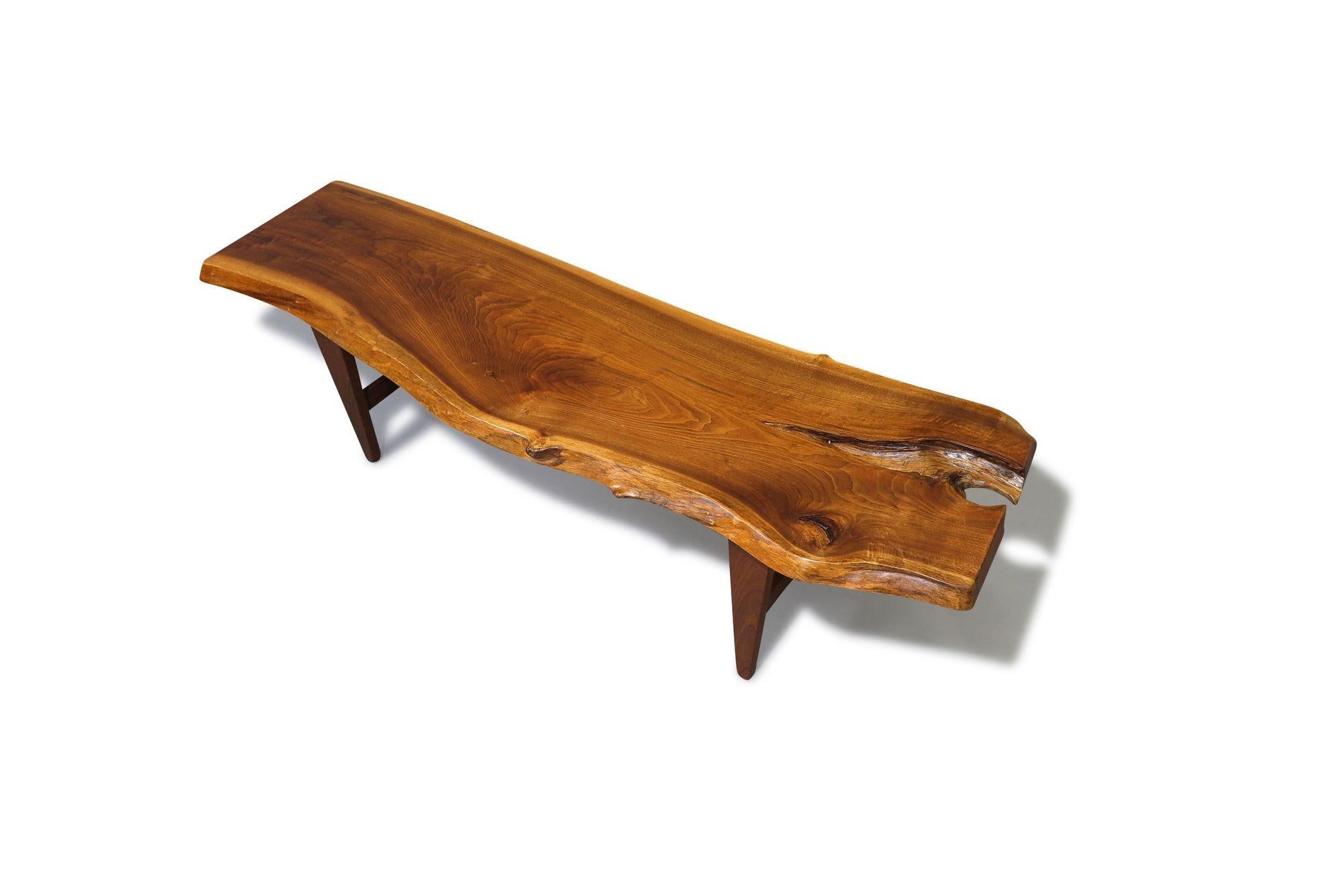 20th Century Mid Century Walnut Live Edge Bench / Coffee Table For Sale