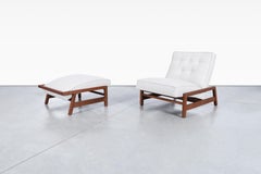Mid-Century Walnut Lounge Chair and Ottoman Styled After Tobia Scarpa