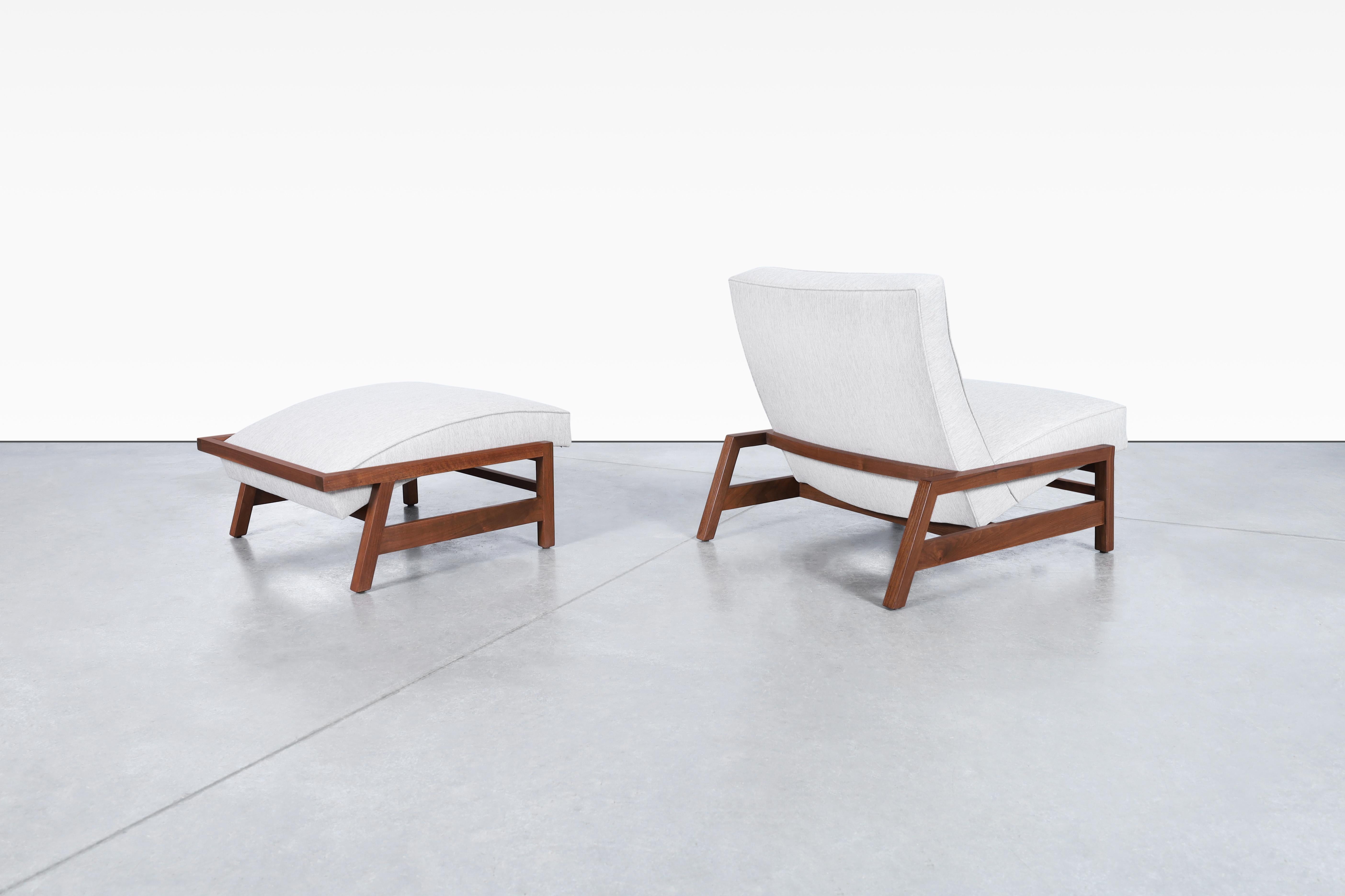 American Mid-Century Walnut Lounge Chair and Ottoman Styled After Tobia Scarpa For Sale