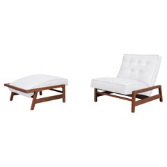 Mid-Century Walnut Lounge Chair and Ottoman Styled After Tobia Scarpa