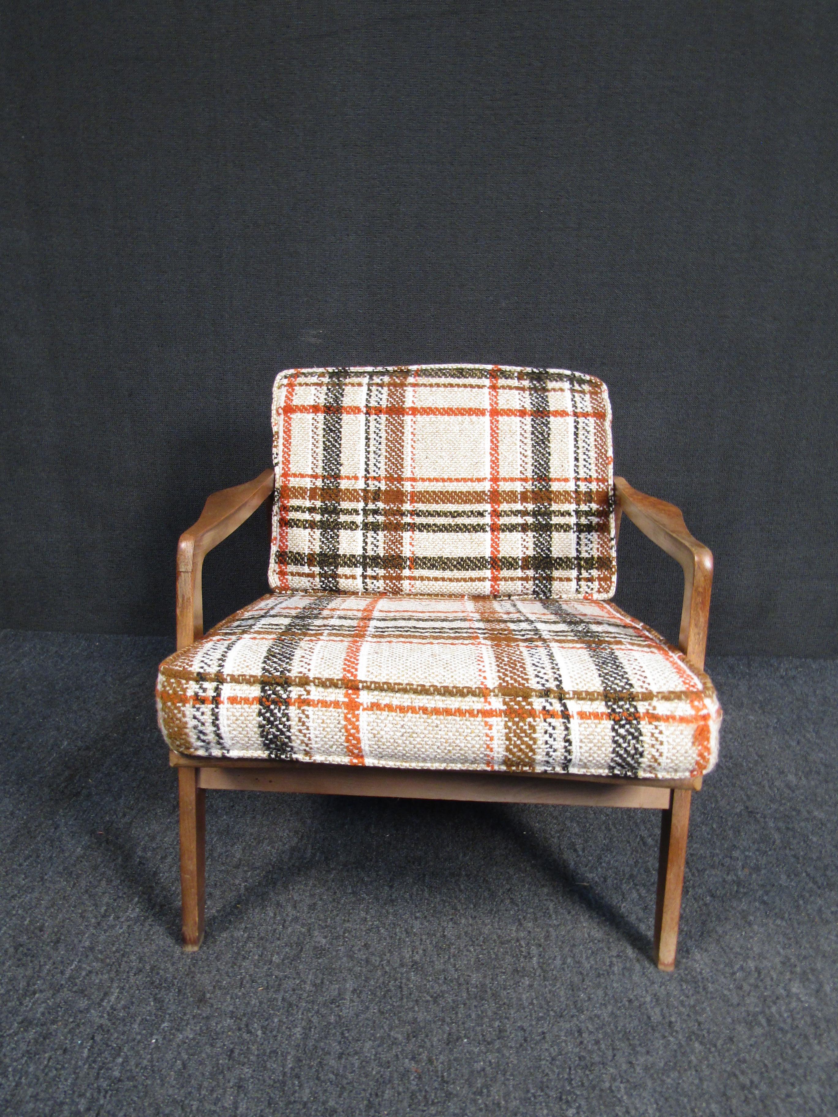 Upholstery Mid-Century Walnut Lounge Chair 