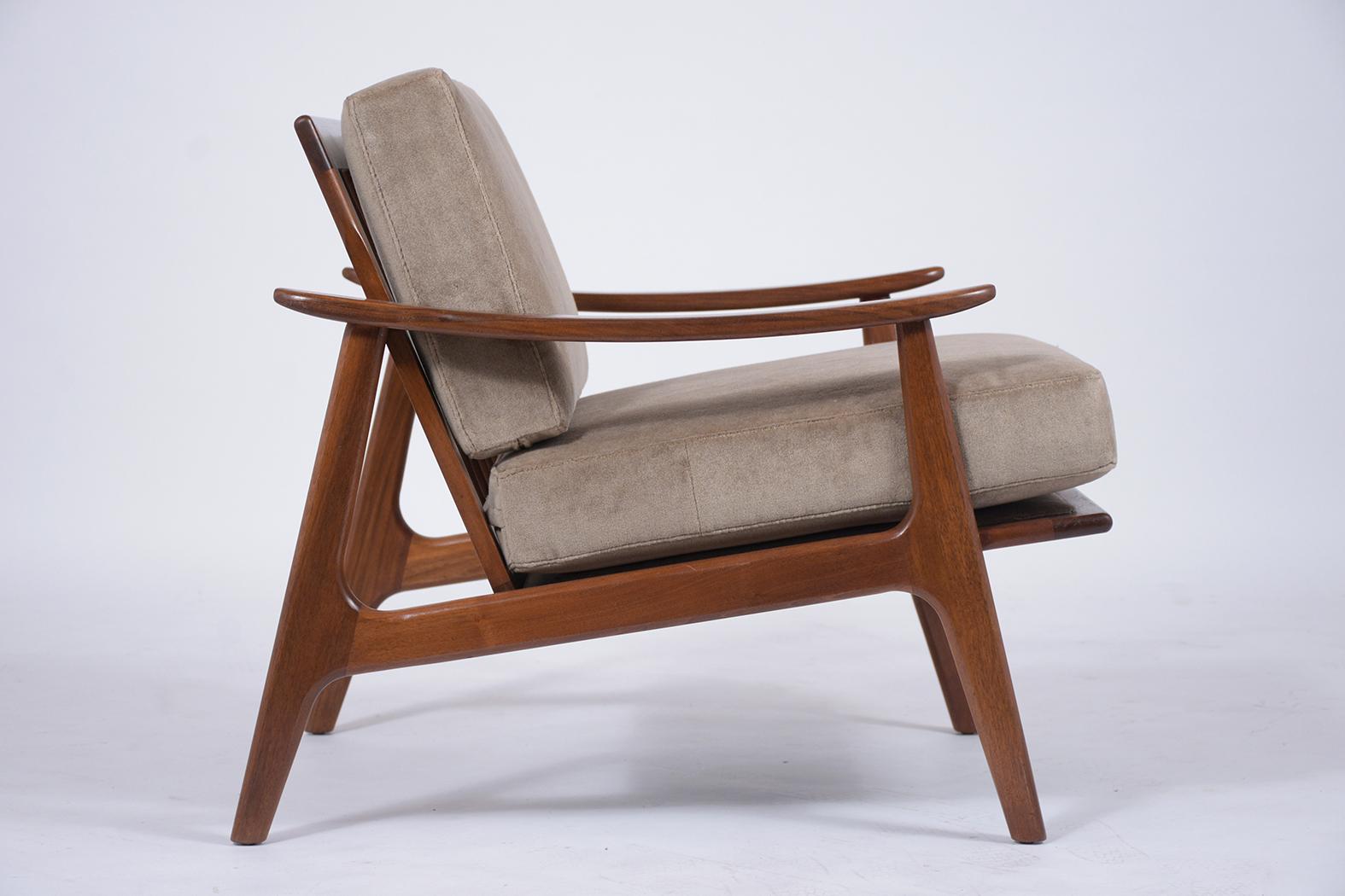 Carved Midcentury Walnut Lounge Chair