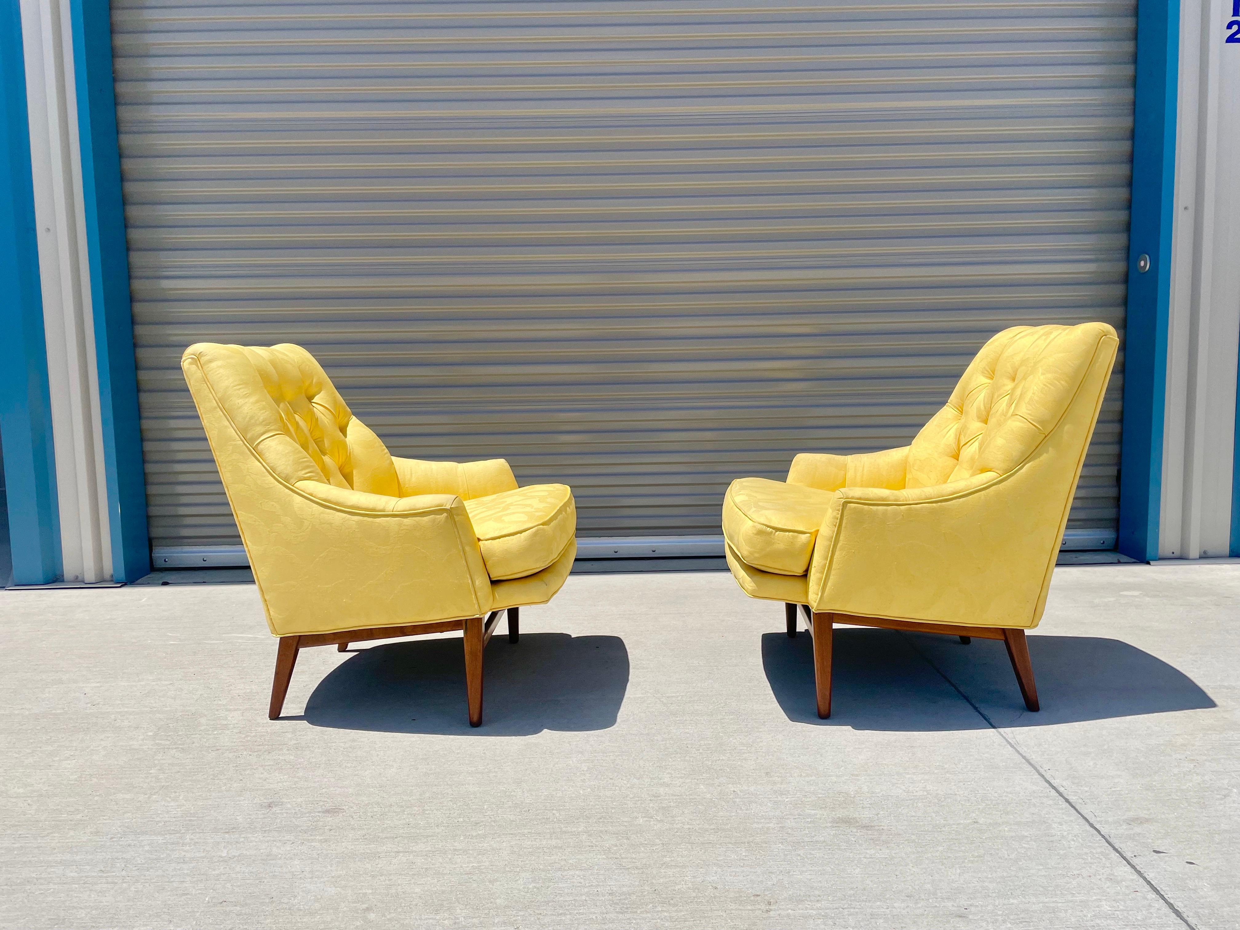 Fabric Midcentury Walnut Lounge Chairs Attributed to Monteverdi Young, a Pair For Sale