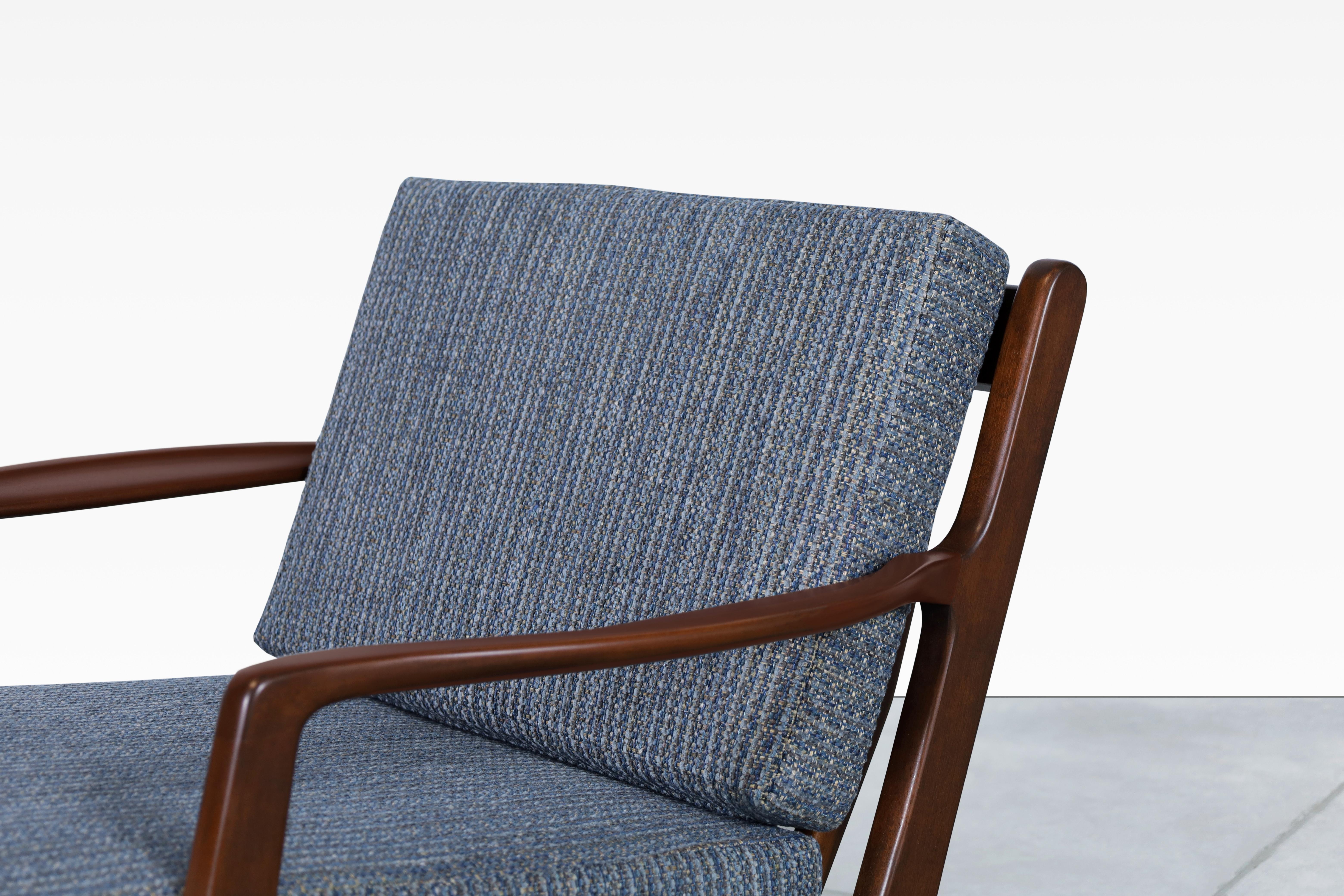 Fabric Midcentury Walnut Lounge Chairs by Ib Kofod Larsen for Selig