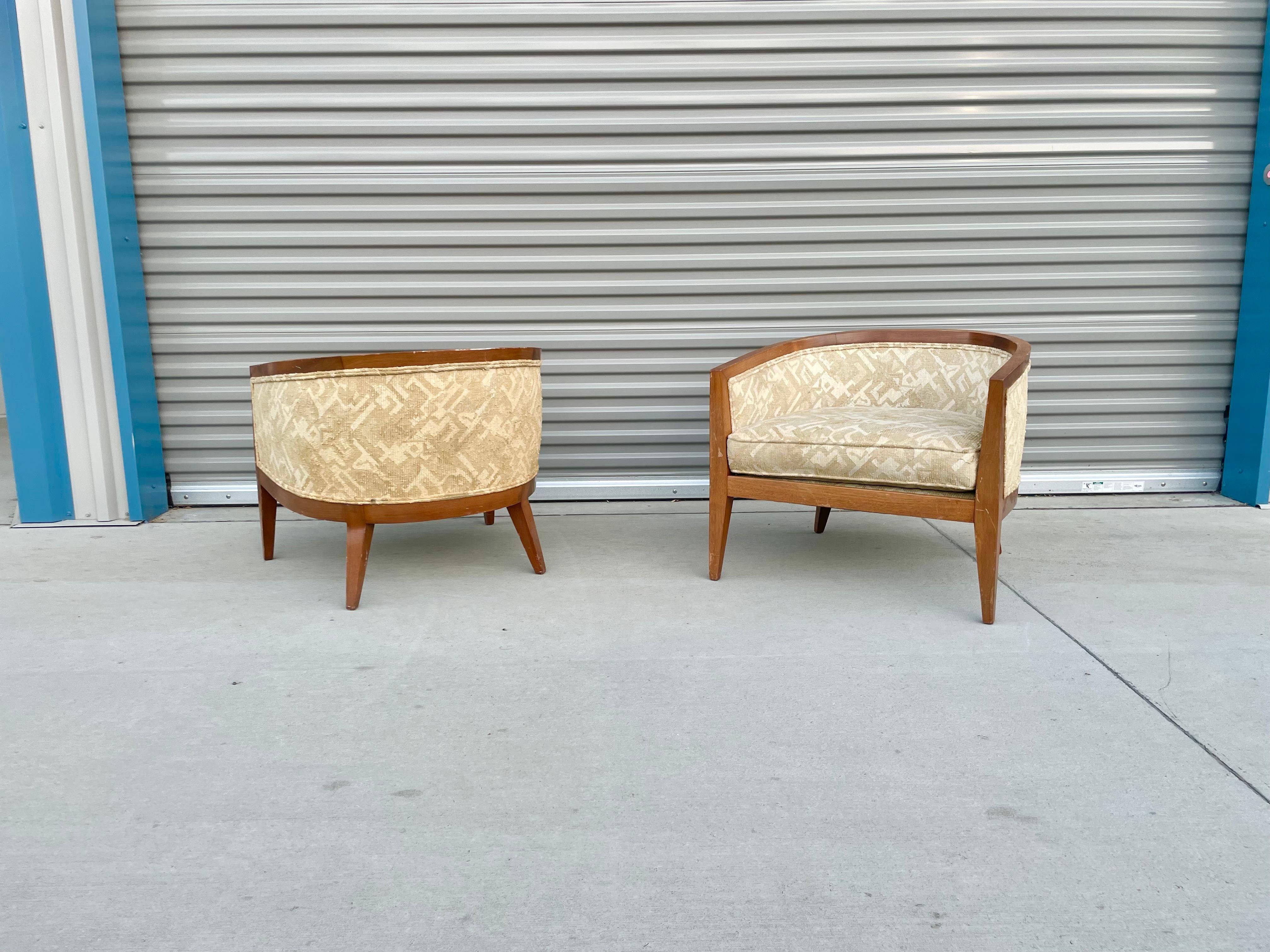 Fabric Mid Century Walnut Lounge Chairs For Sale