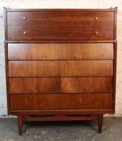 Mid-Century Walnut Louvered Hiboy Dresser