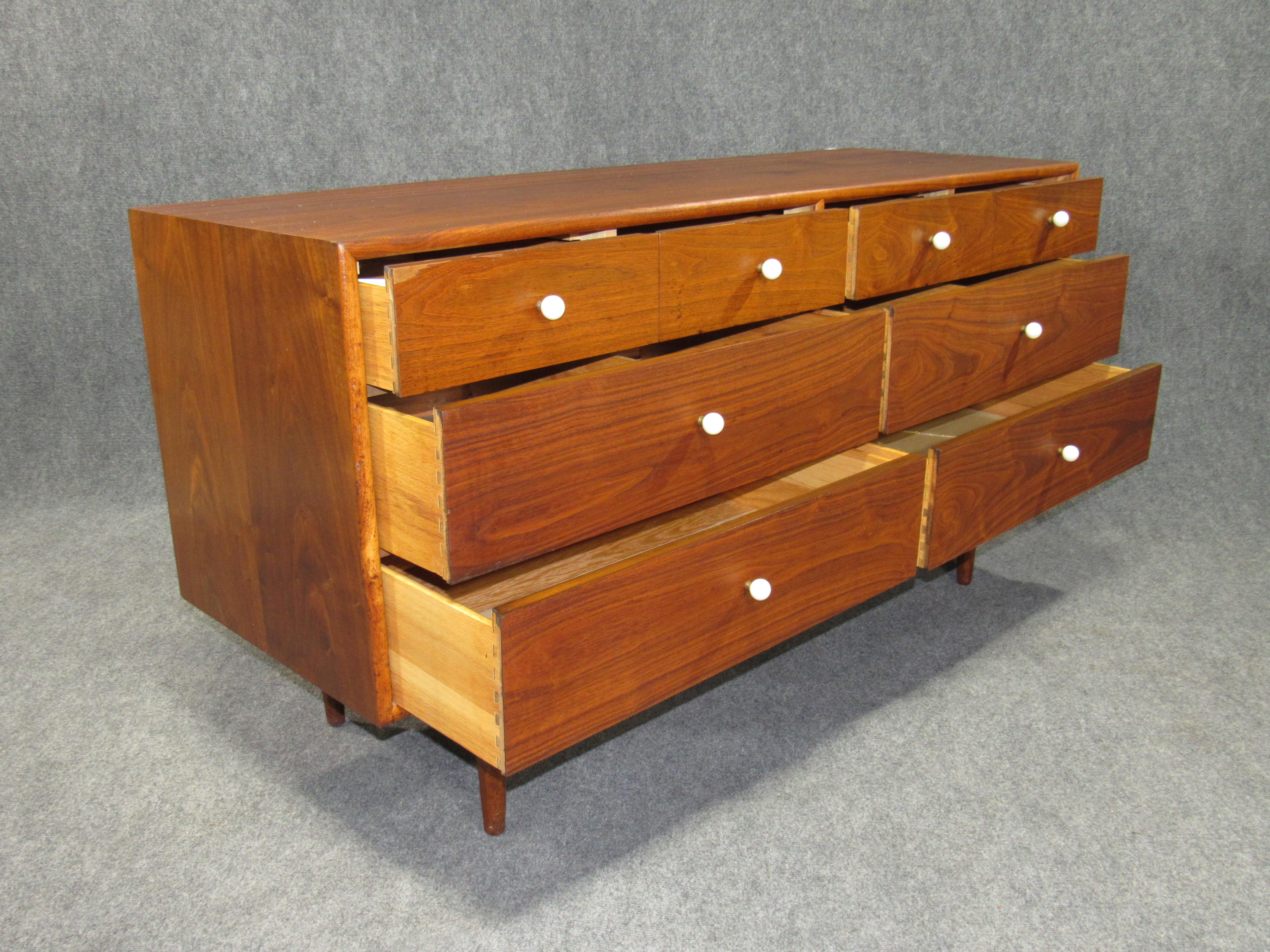 Midcentury Walnut Low and Long Chest of Drawers by Kipp Stewart for Drexel For Sale 2