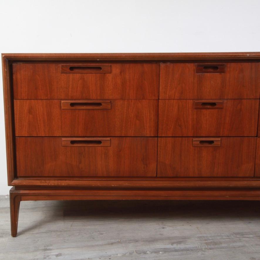 American Mid Century Walnut Low Dresser by United Furniture