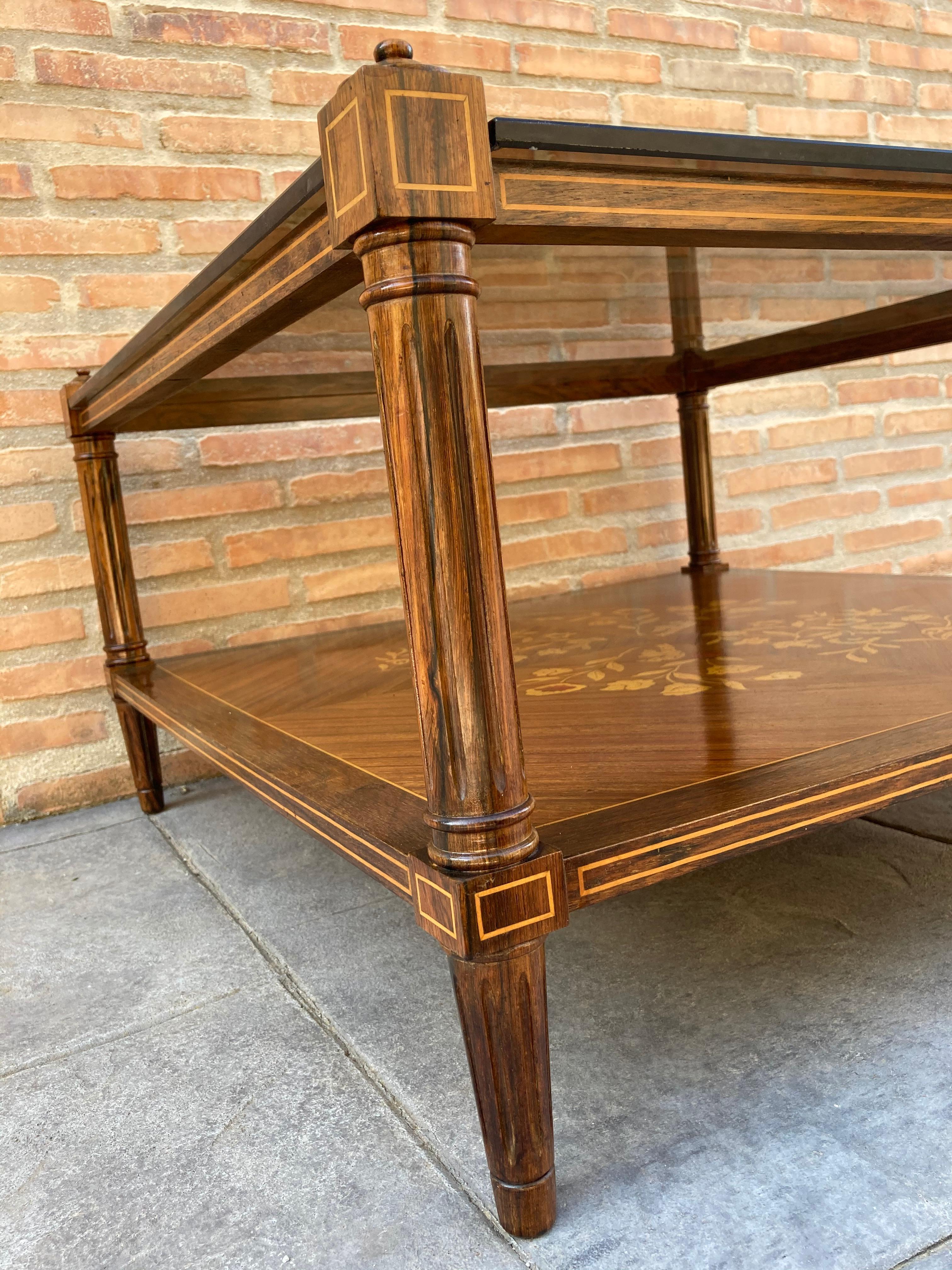 Mid Century Walnut Marquetry and Glass Side Table, Circa 1960 For Sale 3