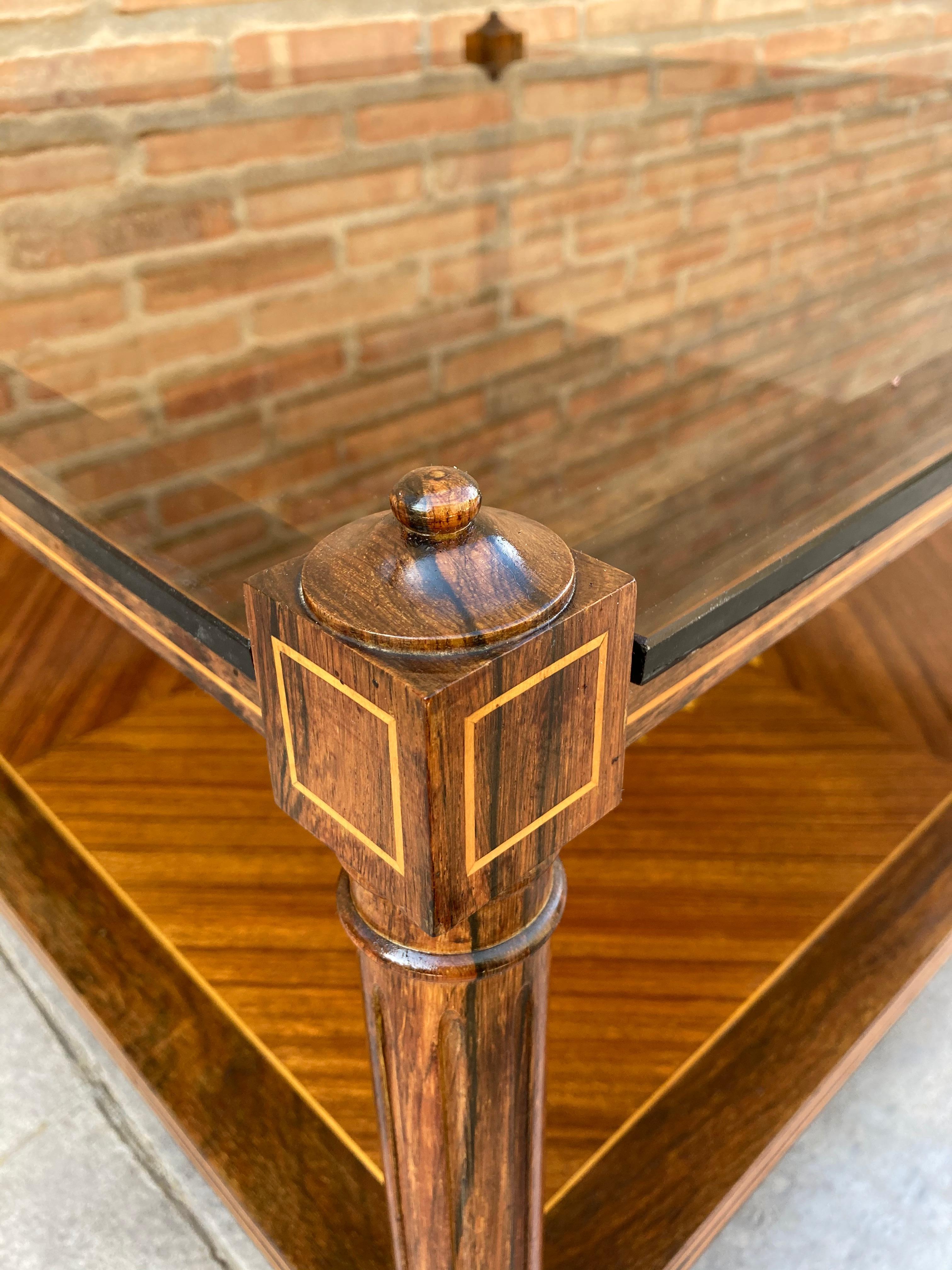 Mid Century Walnut Marquetry and Glass Side Table, Circa 1960 For Sale 4