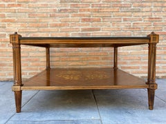 Mid Century Walnut Marquetry and Glass Side Table, Circa 1960