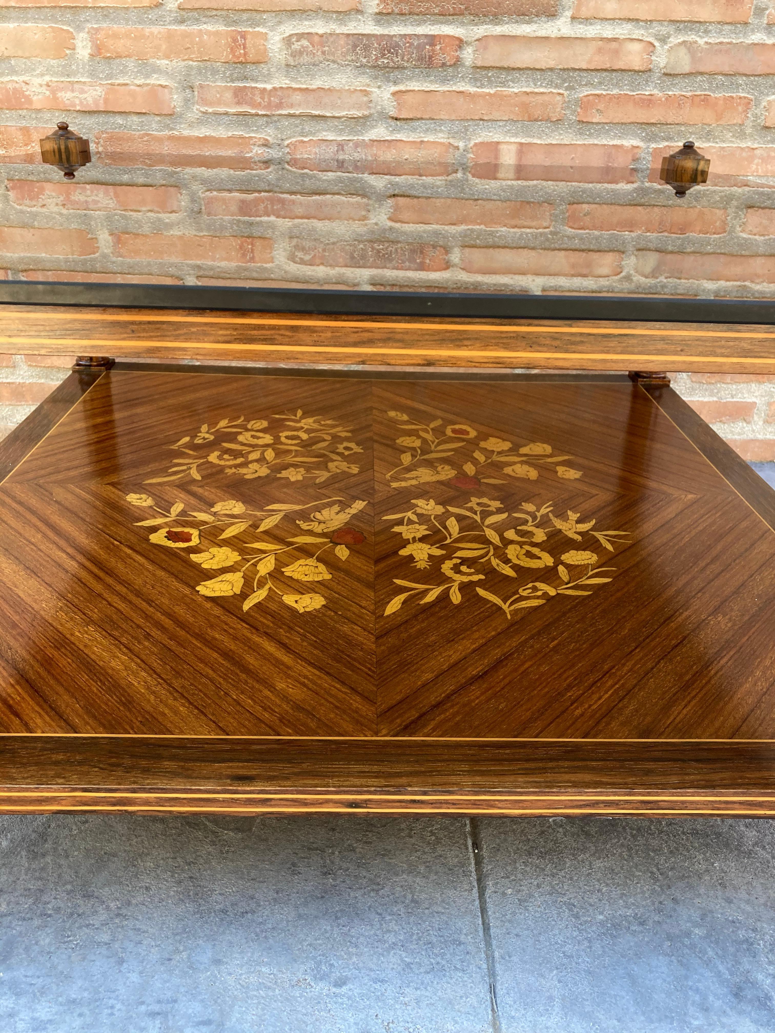 20th Century Mid Century Walnut Marquetry and Glass Side Table, Circa 1960 For Sale