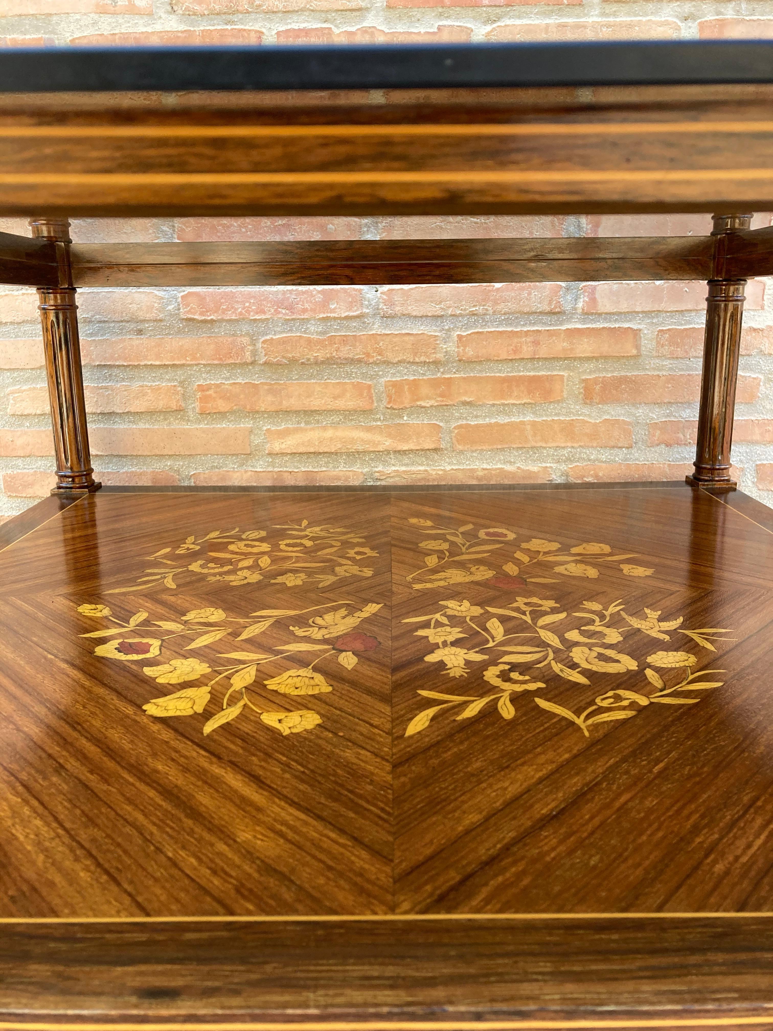 Mid Century Walnut Marquetry and Glass Side Table, Circa 1960 For Sale 2