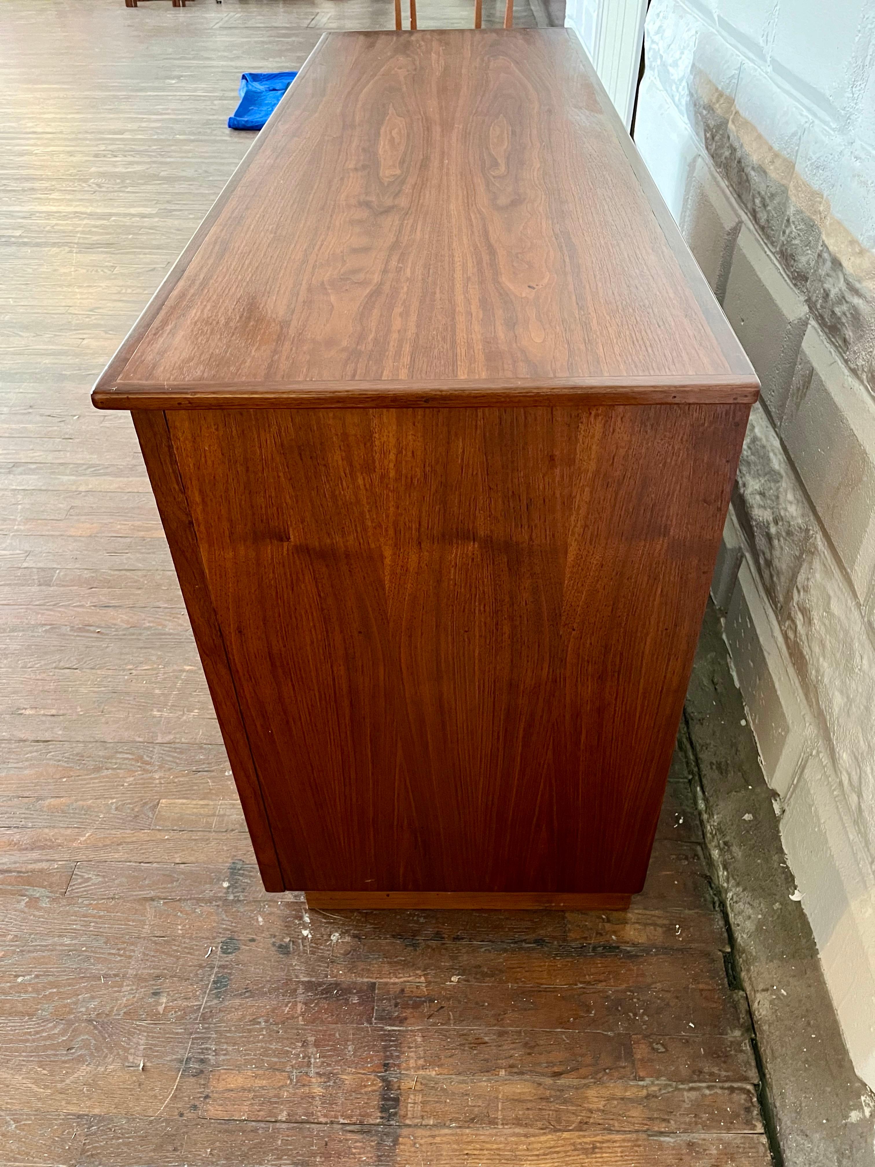Brass Mid Century Walnut Media Cabinet Lift Top Credenza For Sale