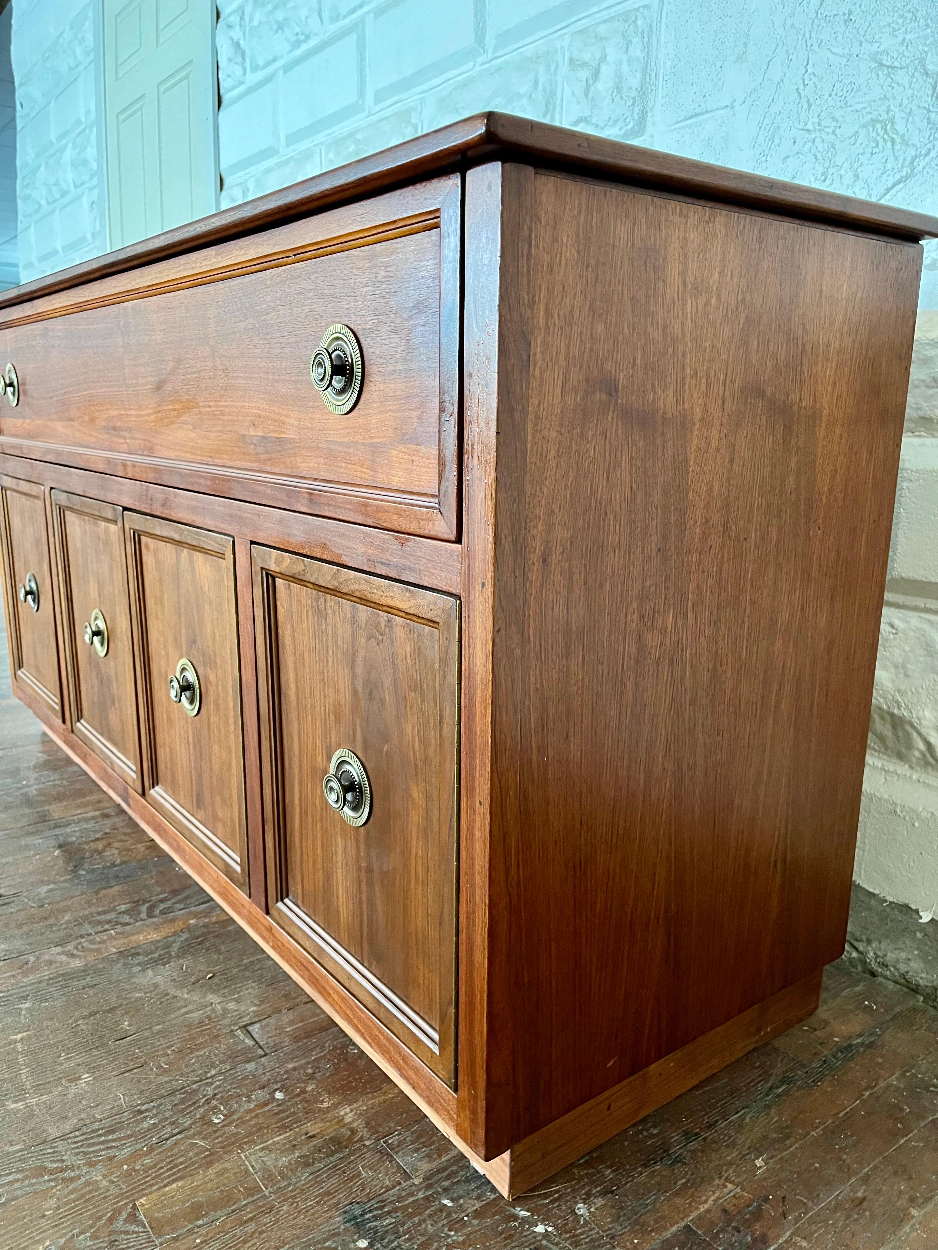 Mid Century Walnut Media Cabinet Lift Top Credenza For Sale 1