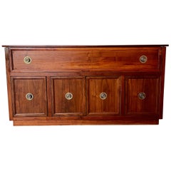 Mid Century Walnut Media Cabinet Lift Top Credenza