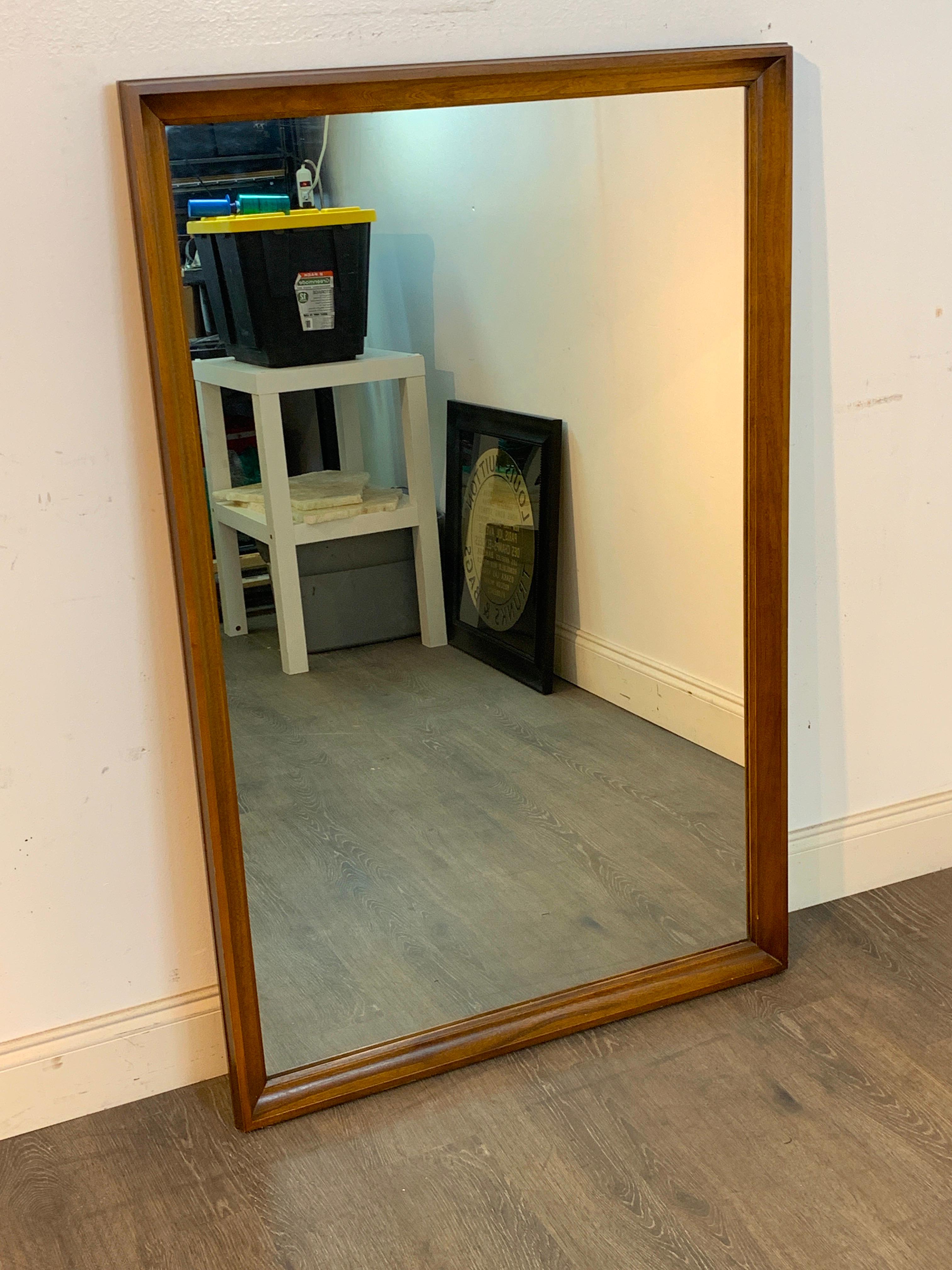 Midcentury walnut mirror by Strata for Unagusta, sleek modern mirror, with inset 31