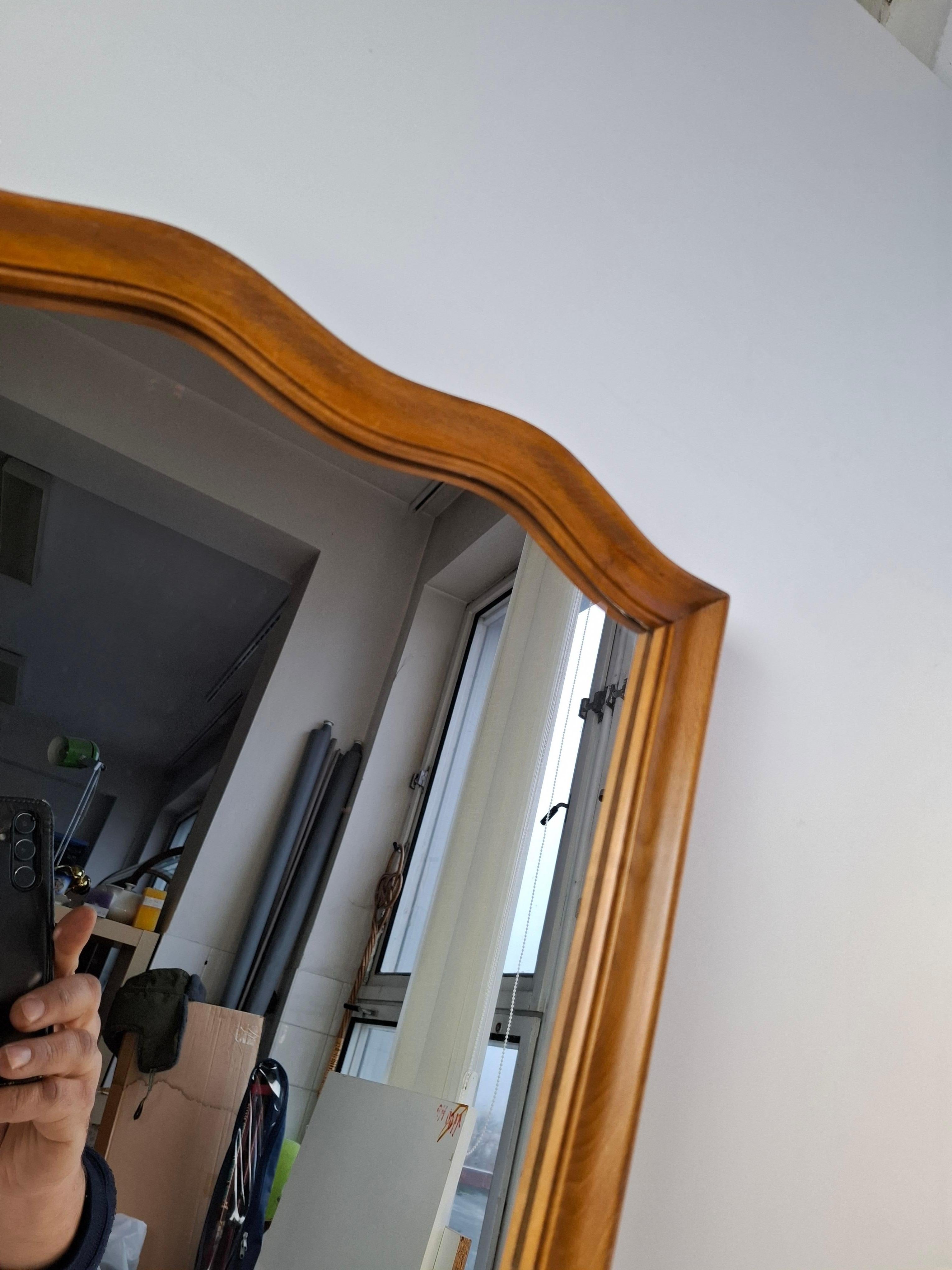 Mid-Century Walnut Mirror from 1960s Czechoslovakia, Organic Curved Frame For Sale 5