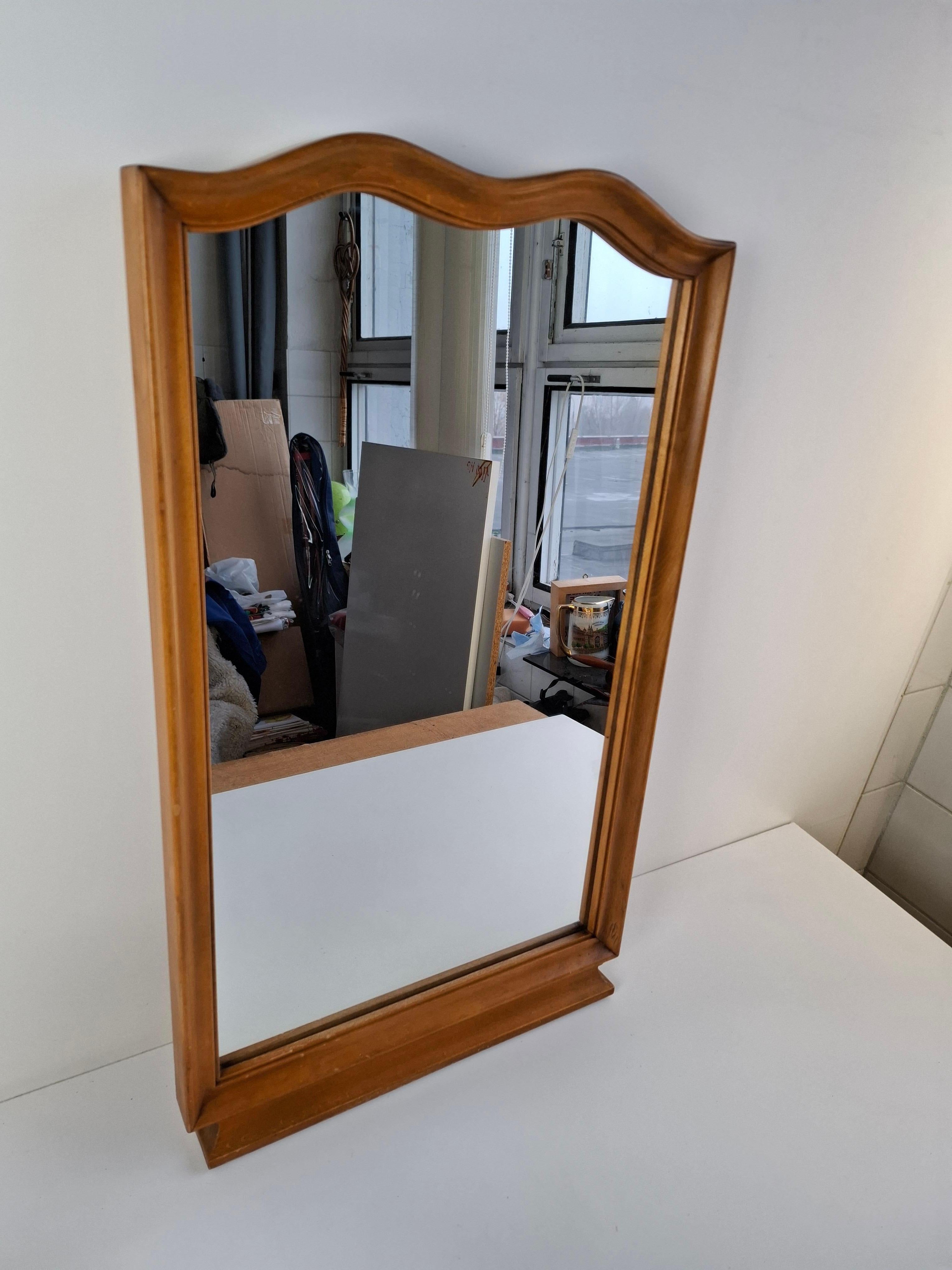 Mid-Century Walnut Mirror from 1960s Czechoslovakia, Organic Curved Frame For Sale 9