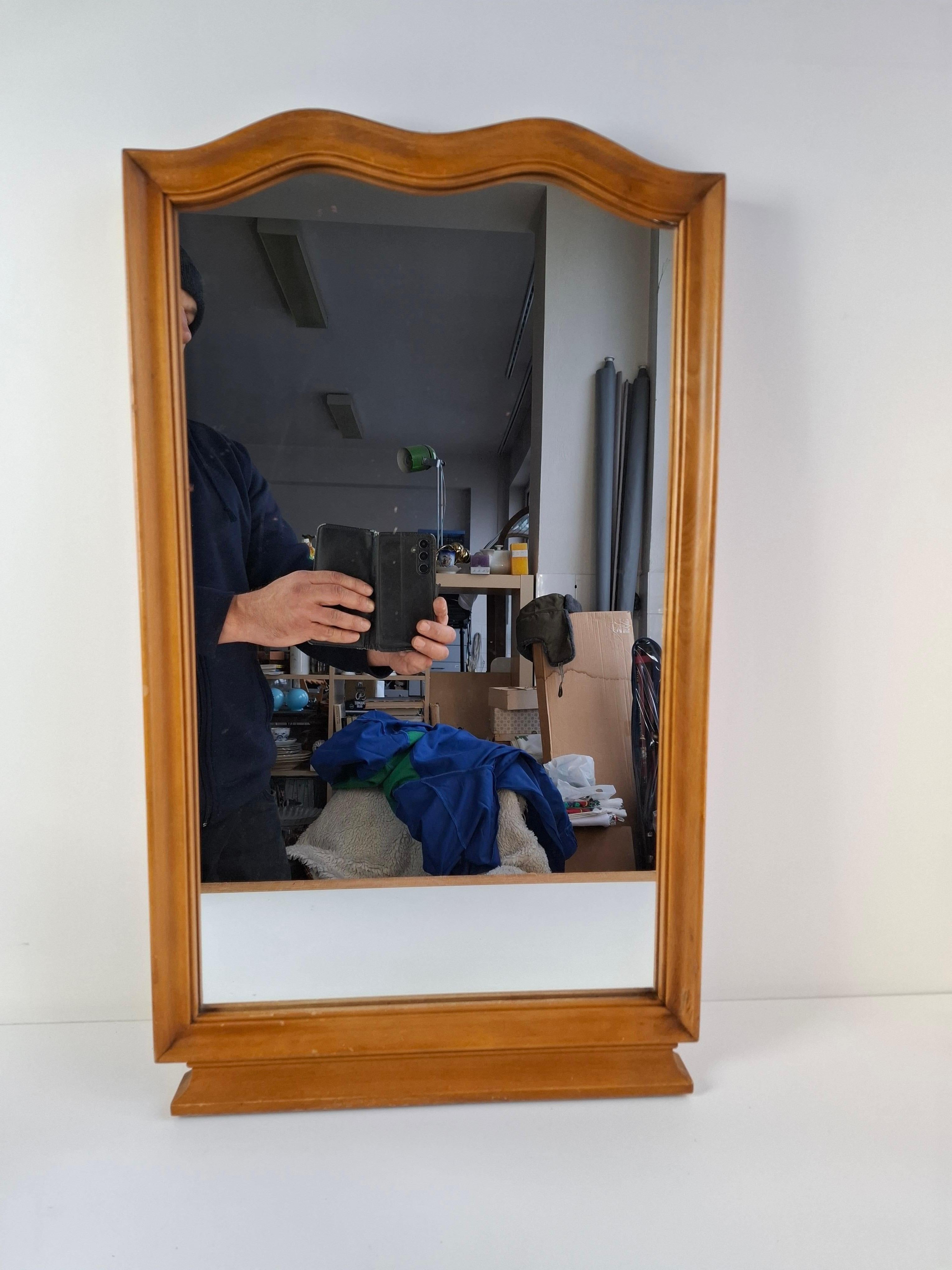 Mid-Century Walnut Mirror from 1960s Czechoslovakia, Organic Curved Frame For Sale 10