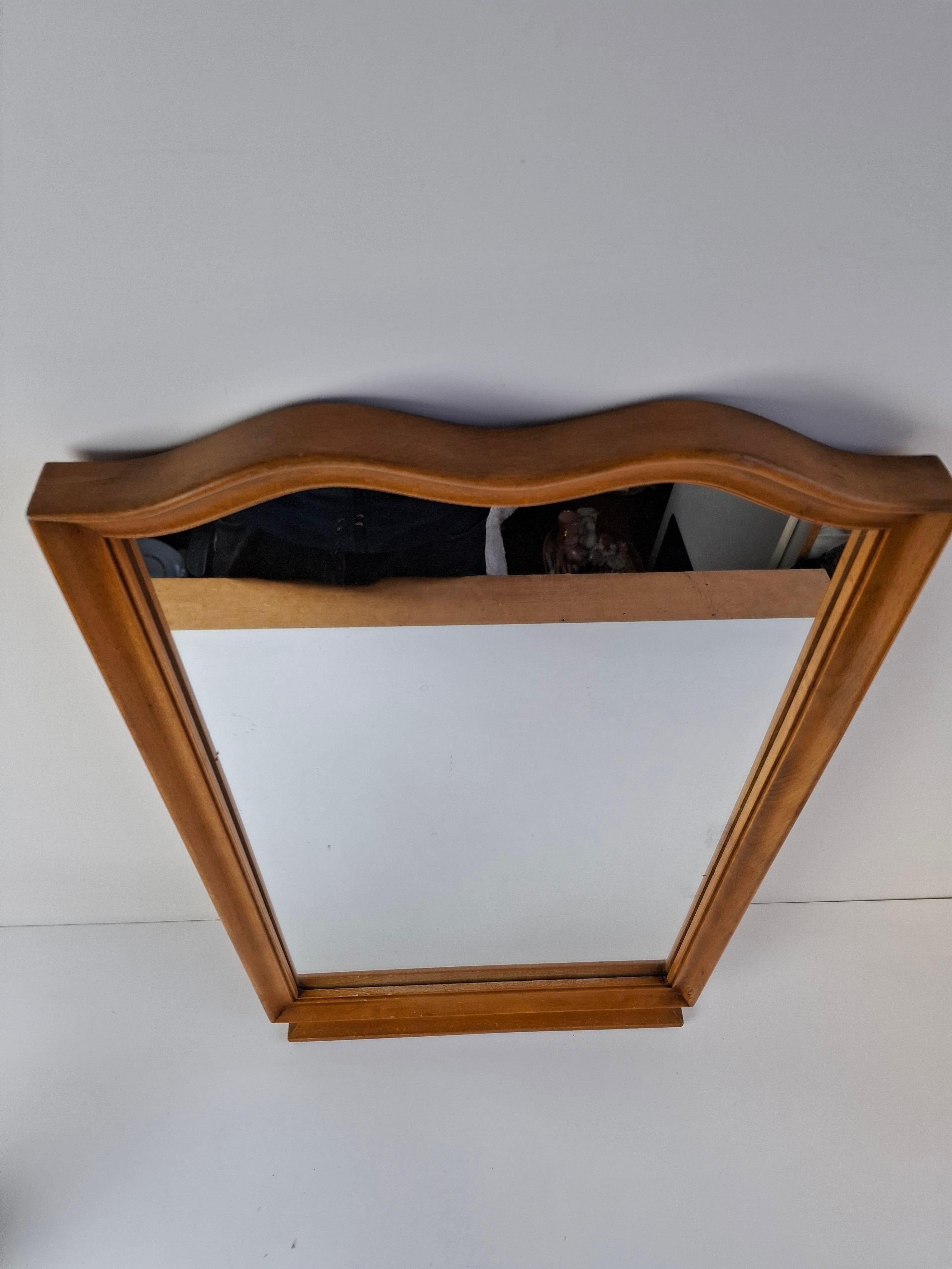Mid-Century Walnut Mirror from 1960s Czechoslovakia, Organic Curved Frame For Sale 2