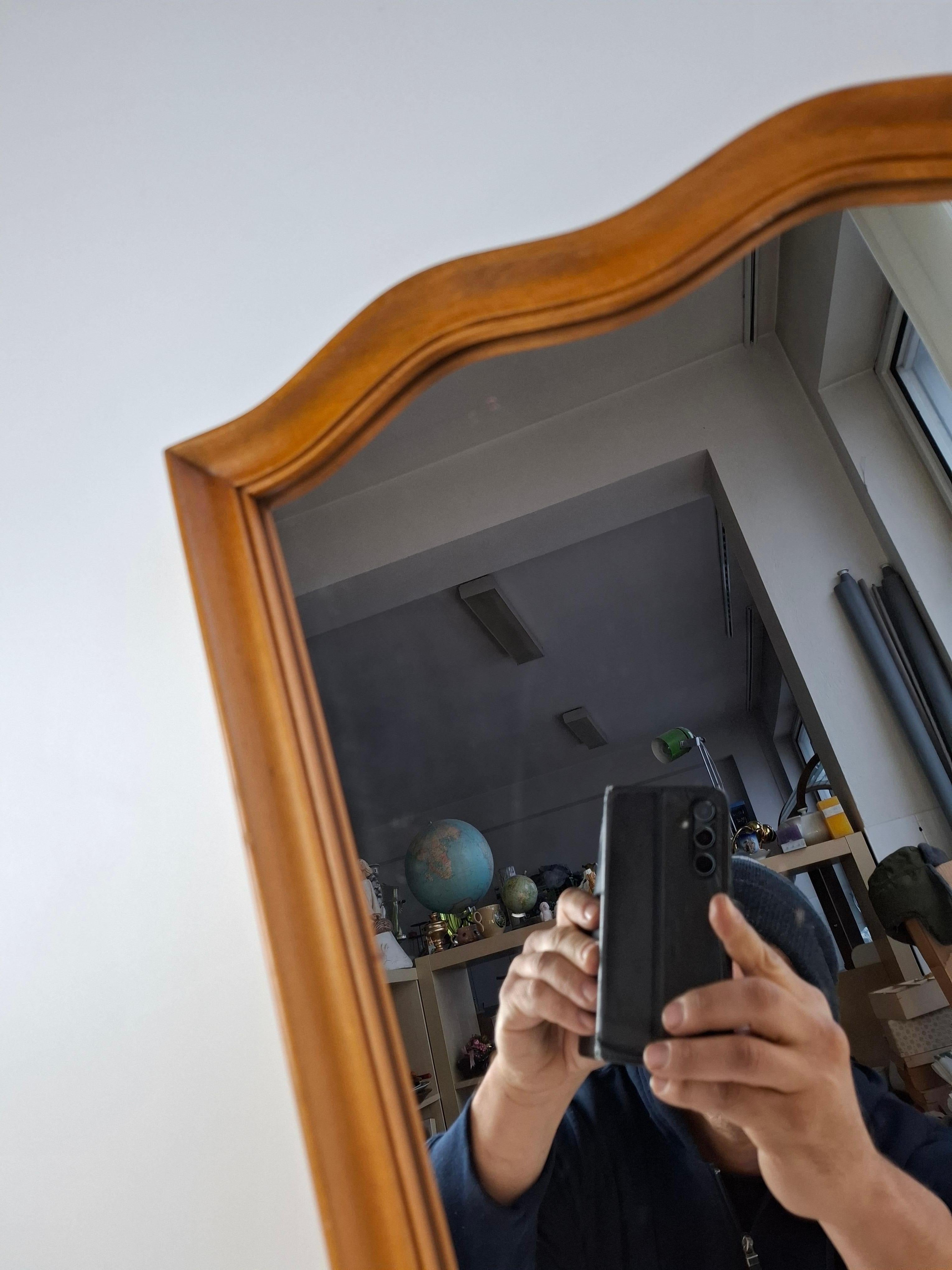 Mid-Century Walnut Mirror from 1960s Czechoslovakia, Organic Curved Frame For Sale 4