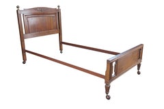 Mid Century Walnut Neoclassical Pierced Accent Twin Size Pineapple Post Bed