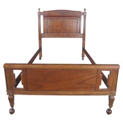 Mid Century Walnut Neoclassical Pierced Accent Twin Size Pineapple Post Bed
