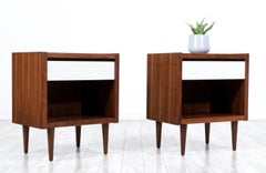 Mid-Century Walnut Night Stands with Lacquered Accent Drawers by Lane Furniture