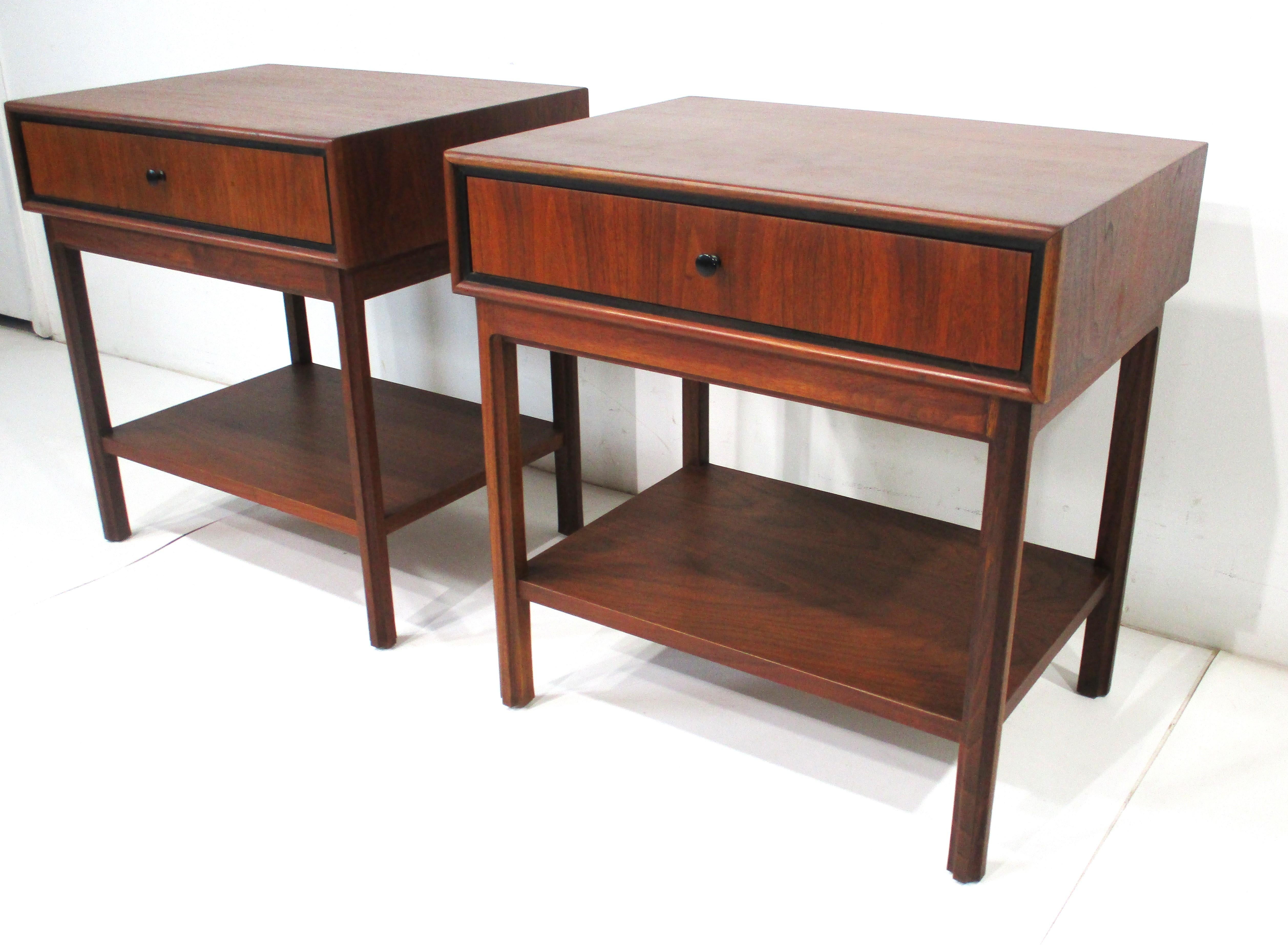 Mid Century Walnut Nightstands by Founders and Jack Cartwright In Good Condition In Cincinnati, OH