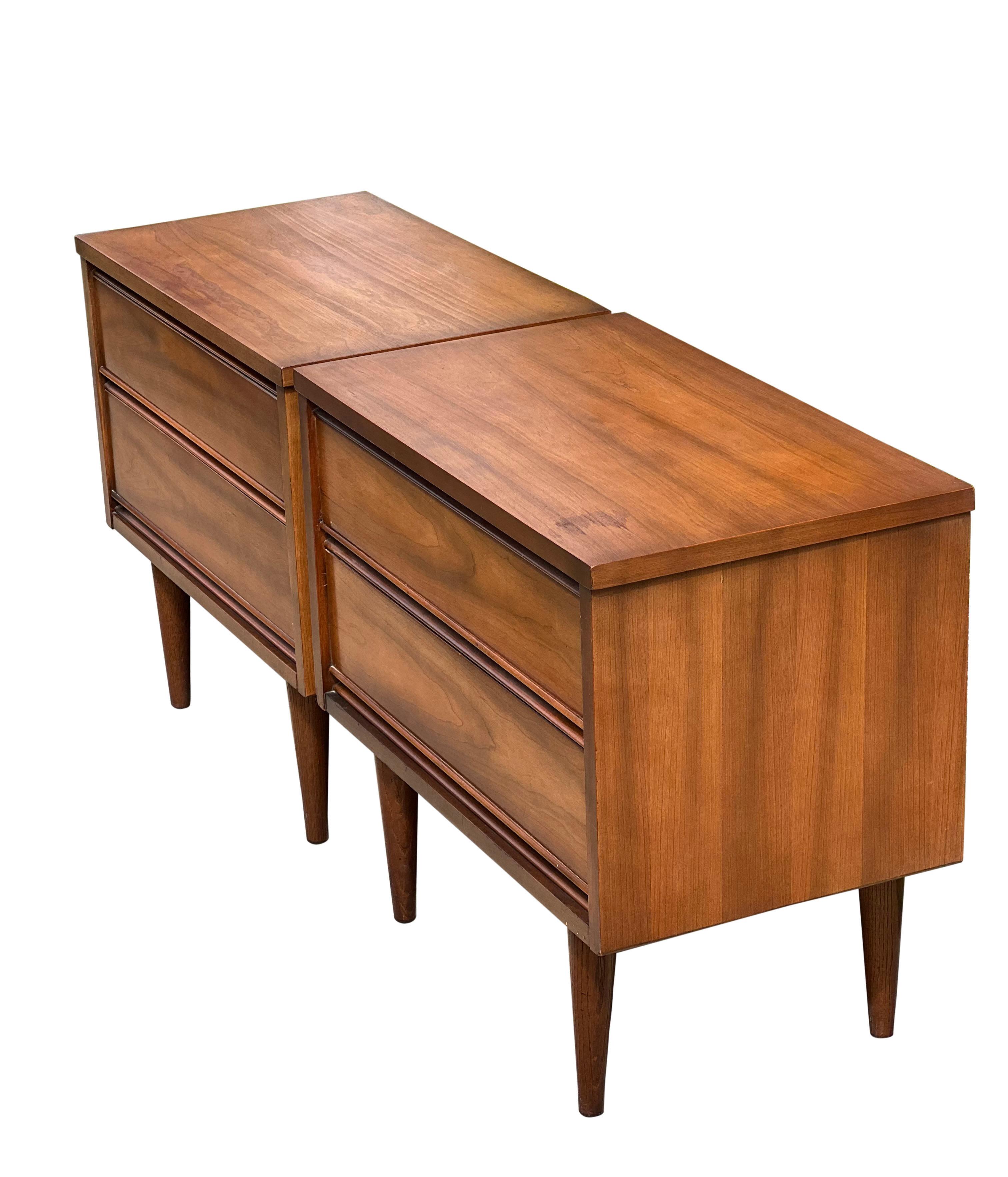 Mid Century Walnut Nightstands by Harmony House In Good Condition In Doylestown, PA