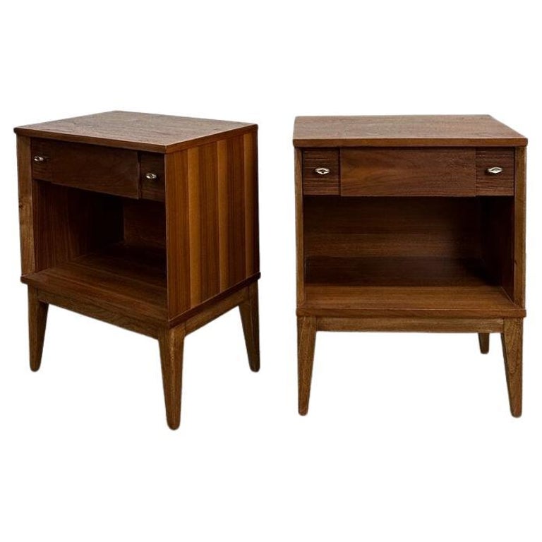 Midcentury Walnut Nightstands with Chrome Hardware For Sale at 1stDibs