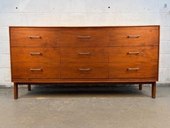 Mid-Century Walnut Nine Drawer Dresser By Detroit Furniture Co.