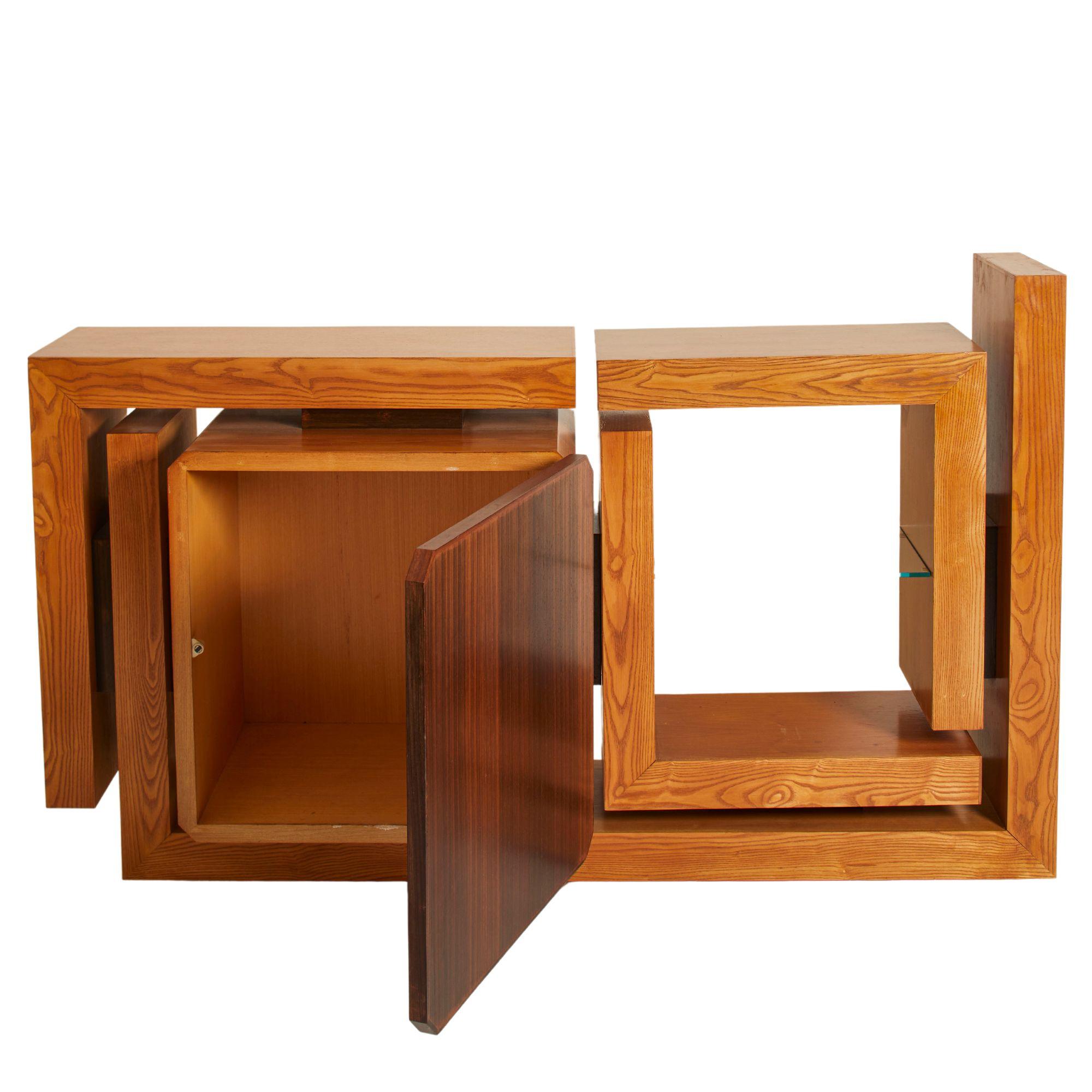 Italy 1970's Unique Walnut & Oak Architectural Sideboard