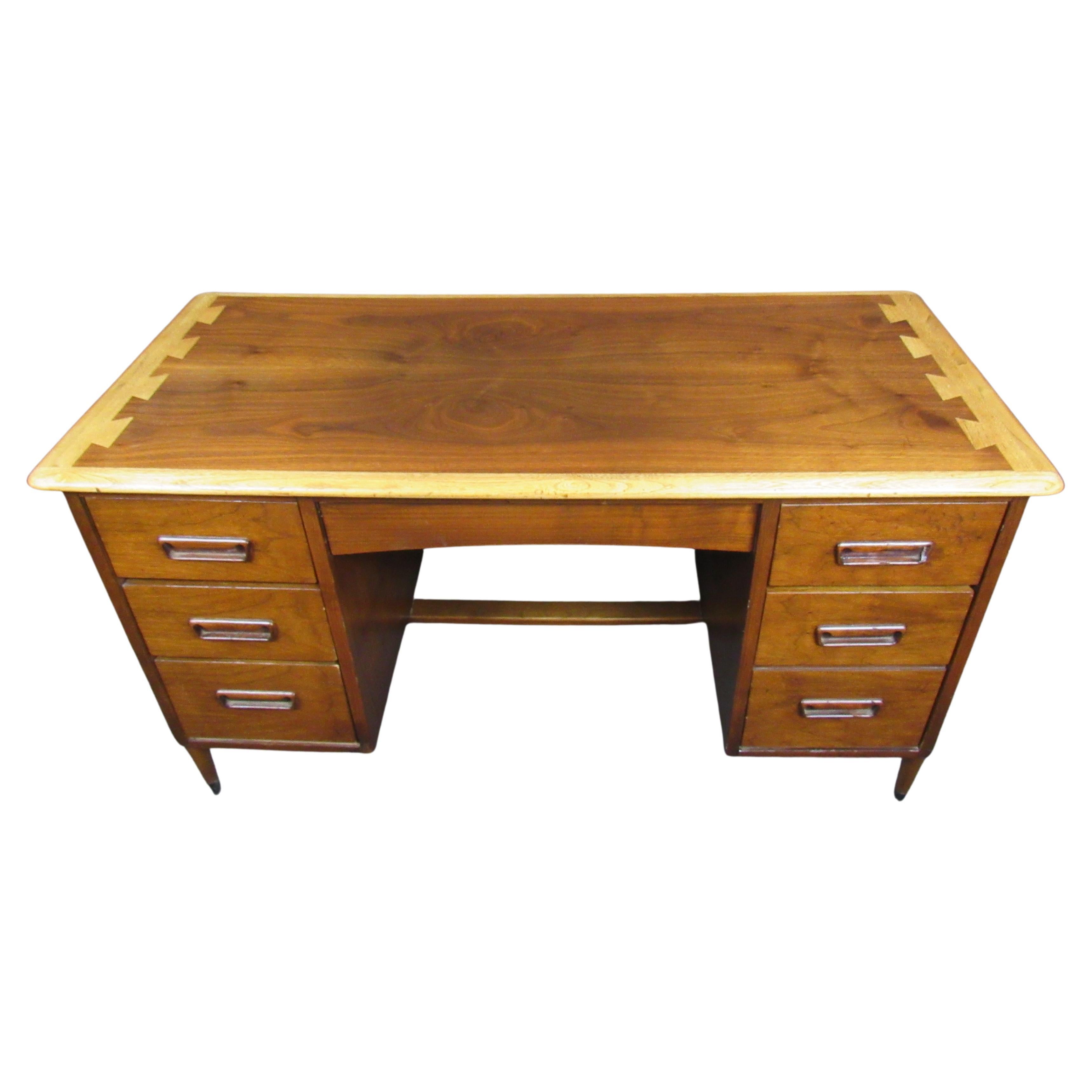 Mid Century Walnut & Oak Desk by Lane For Sale