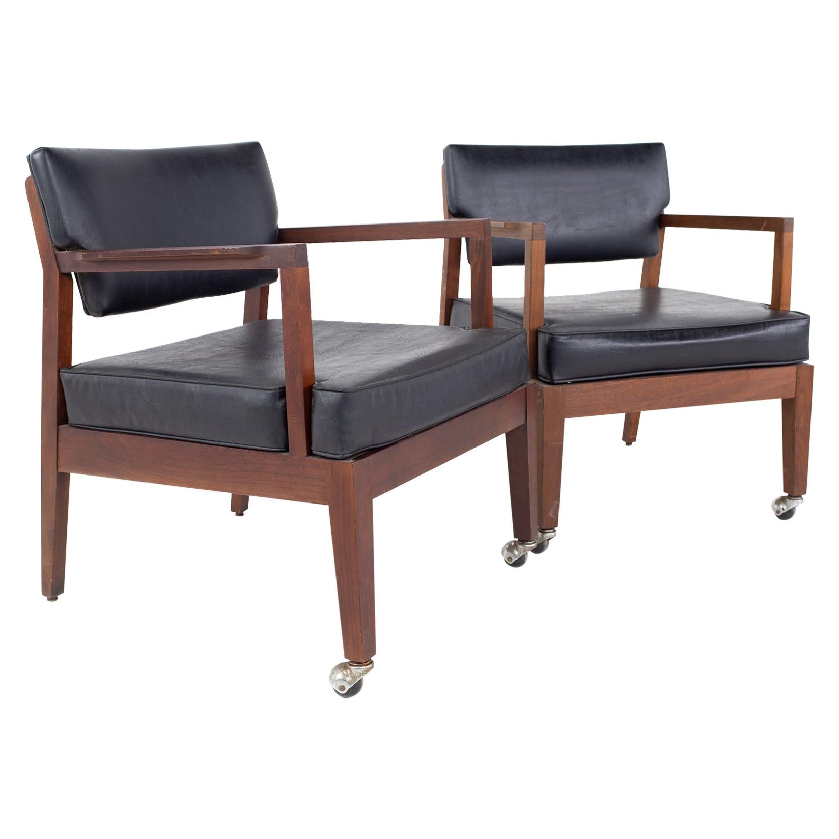 Mid Century Walnut Occasional Lounge Chairs, a Pair