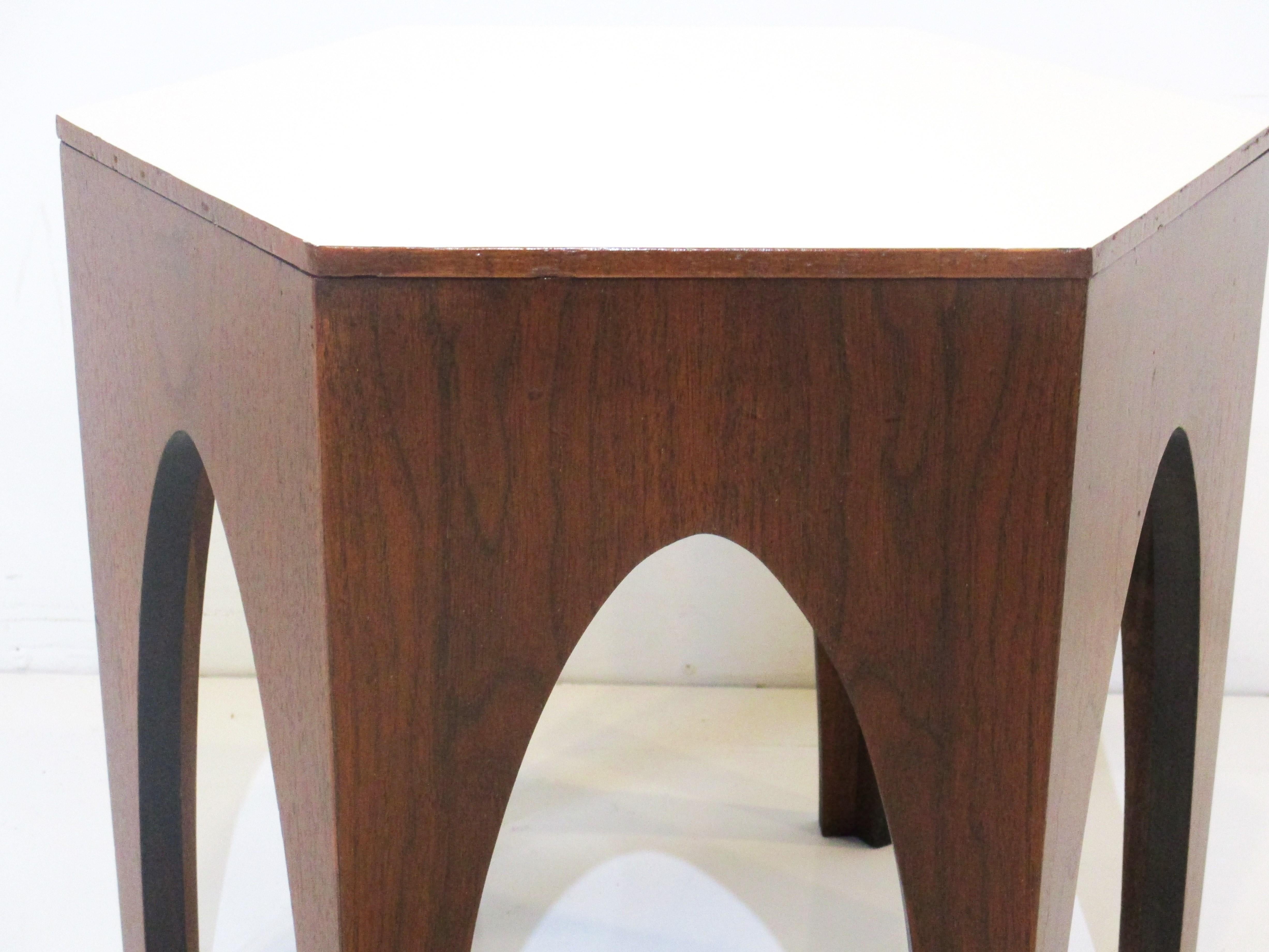 American Midcentury Walnut Octagon Side / End Table For Sale