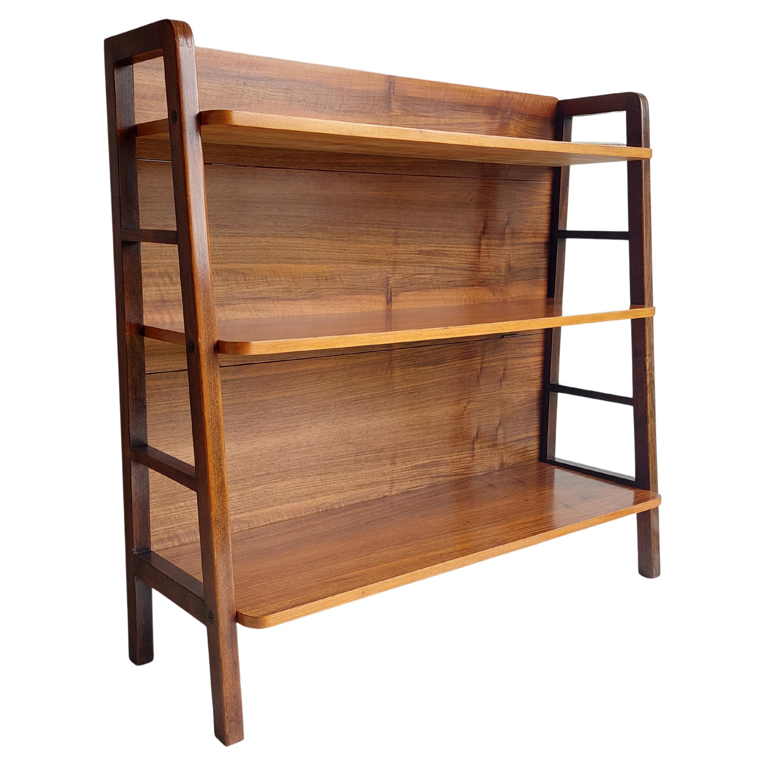 Mid-Century Walnut Open Bookcase Bookshelf Shelving Unit, 1950s
